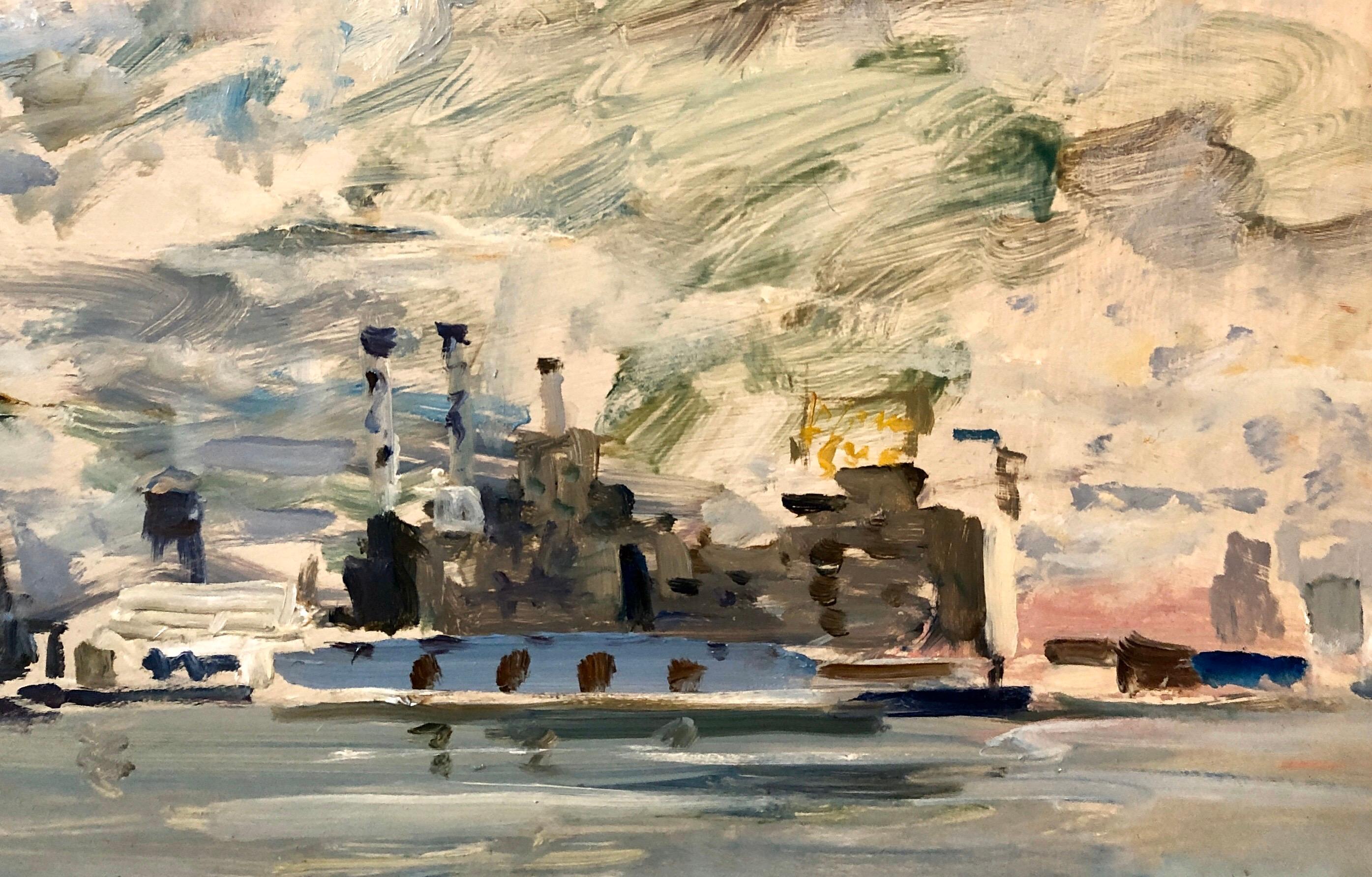 1972 Pintura al óleo gestual Barco en el puerto Abstracción figurativa Raoul Middleman en venta 9