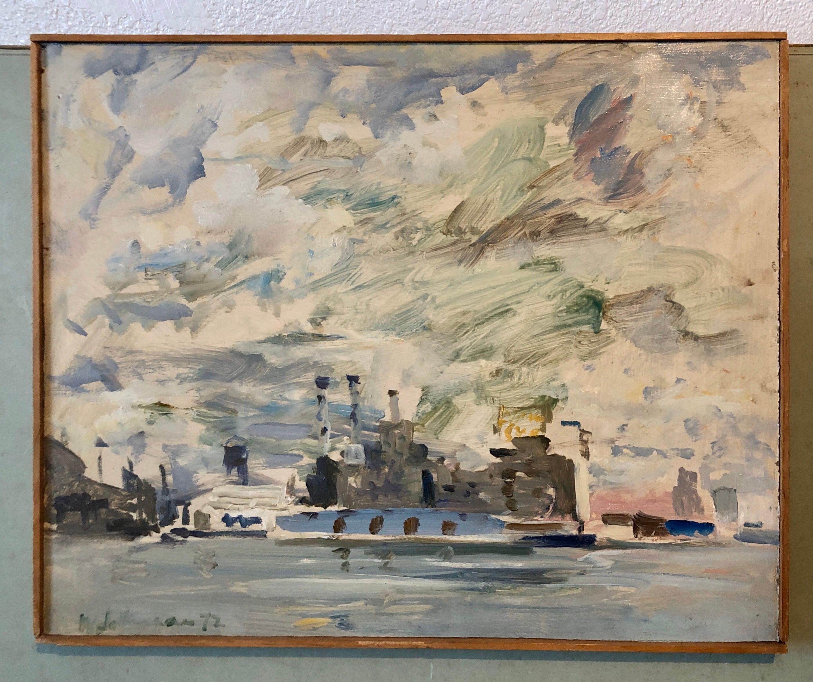 1972 Pintura al óleo gestual Barco en el puerto Abstracción figurativa Raoul Middleman en venta 11