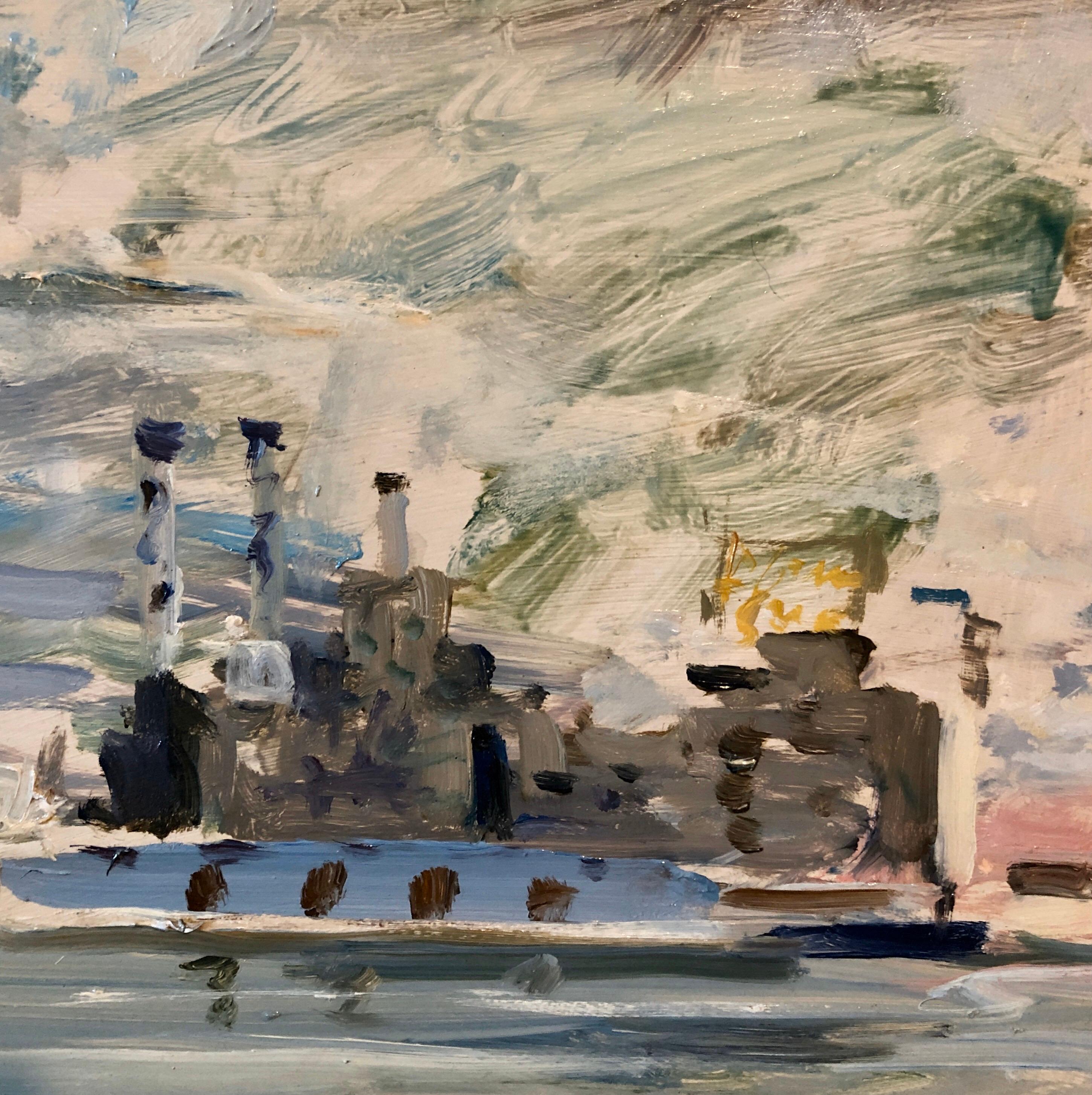 1972 Pintura al óleo gestual Barco en el puerto Abstracción figurativa Raoul Middleman en venta 4