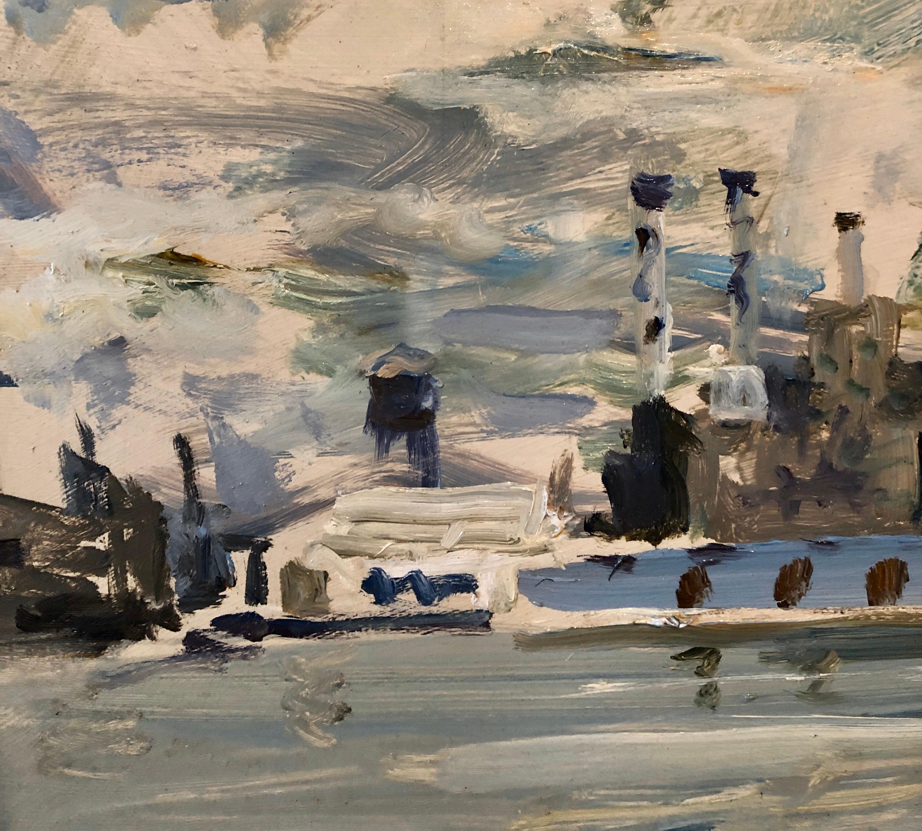 1972 Pintura al óleo gestual Barco en el puerto Abstracción figurativa Raoul Middleman en venta 5