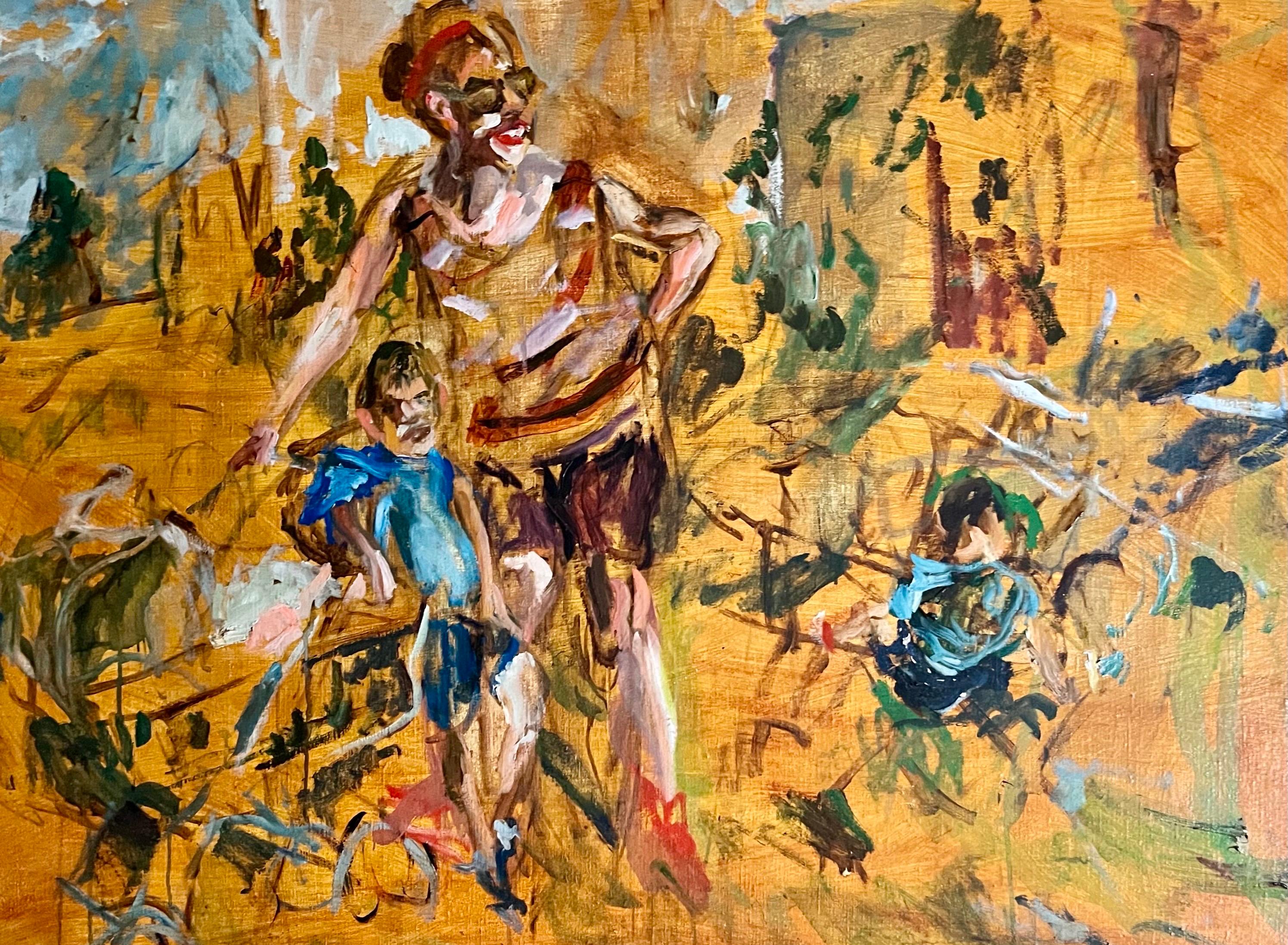 Large Abstract Beach Scene Oil Painting Woman with Children Raoul Middleman For Sale 1