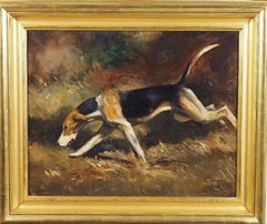 A Hound running in a landscape