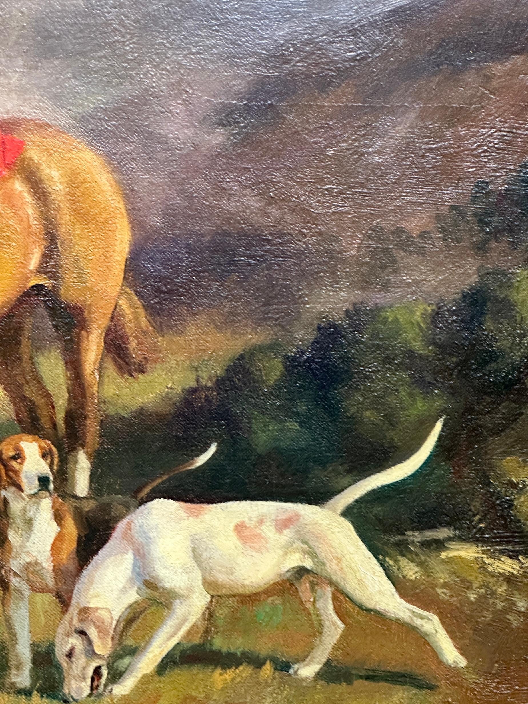 Englische Fuchsjagd mit Reitern und Hunden in einer weitläufigen Landschaft – Painting von Raoul Millais