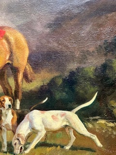 English Fox Hunt Riders and Hounds in an extensive landscape