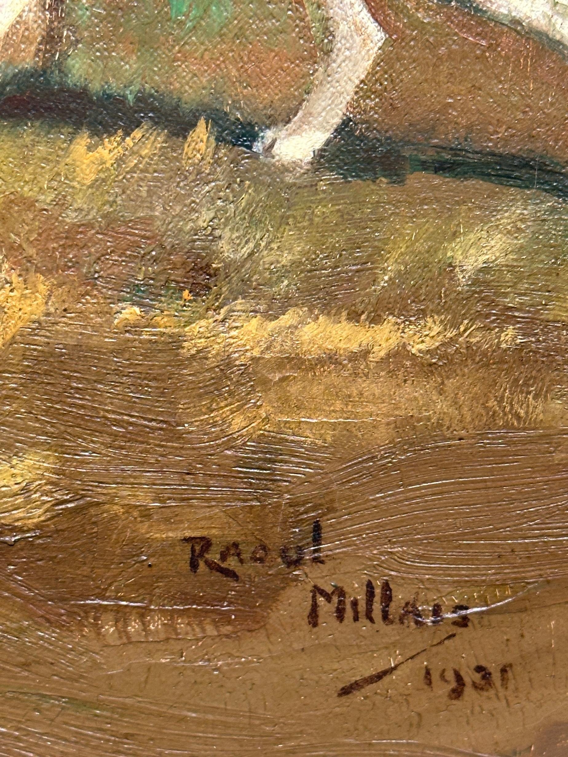 Englische Fuchsjagd mit Reitern und Hunden in einer weitläufigen Landschaft im Angebot 3