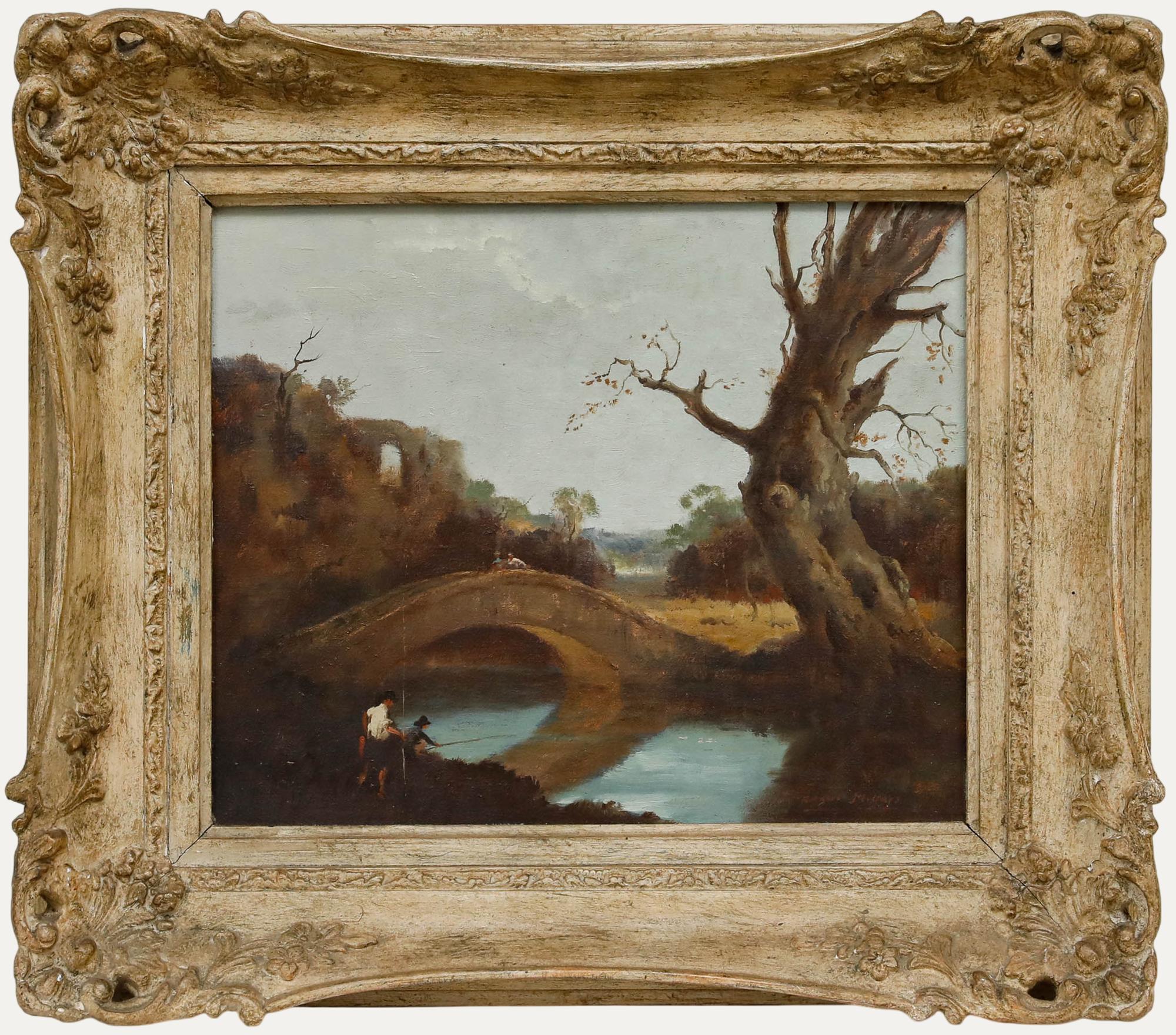 Un'affascinante scena ad olio dell'artista Raoul Millais (1901-1999), nipote di Sir John Everett Millais (1829-1896). L'artista ha reso la scena in uno stile tipico del XVII secolo e questa opera d'arte fa probabilmente parte dei suoi primi lavori.