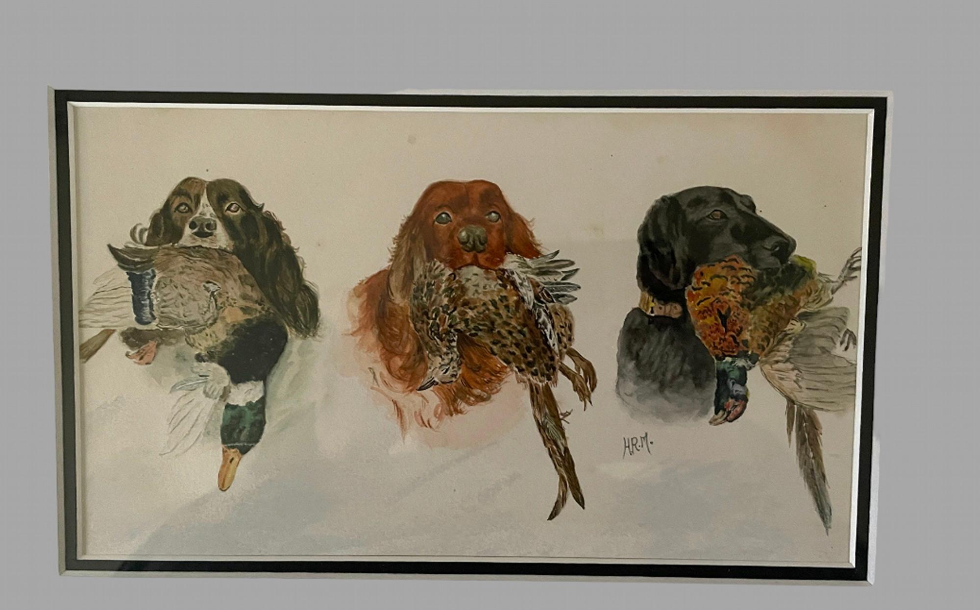 Wonderful watercolor of working dogs by Raoul Millais. Signed with Monogram HRM

Raoul Millais (1901-1999) : Born in Horsham, Sussex in 1901, Raoul Millais was the grandson of the artist Sir John Everett Millais. His early introduction to art and