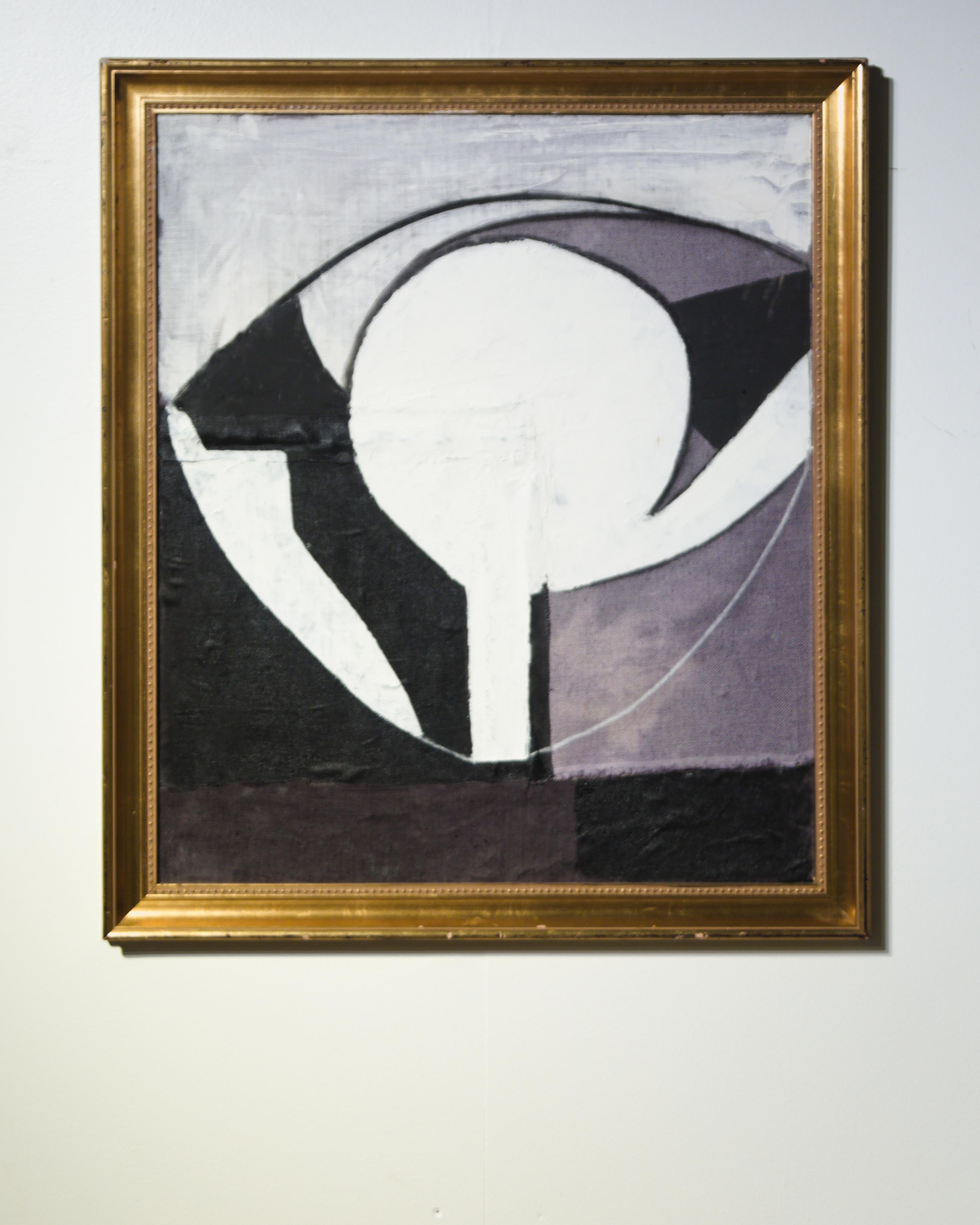 A framed textile collage by artist Raoul Morren, made in 2023. The harmonious composition is created with a palette of cool neutral greys, inflected by graphic painted black and white. Designed to be displayed with any orientation.

Raoul Morren,