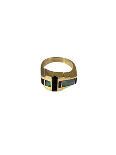 Raoul Sosa 14K Yellow Gold and Gemstone Inlay Ring Size 7 #24812