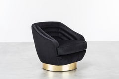 RAOUL SWIVEL CHAIR - Modern Black Velvet Chair on Brass Swivel Plinth Base