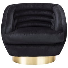 RAOUL SWIVEL CHAIR - Modern Black Velvet Chair on Brass Swivel Plinth Base