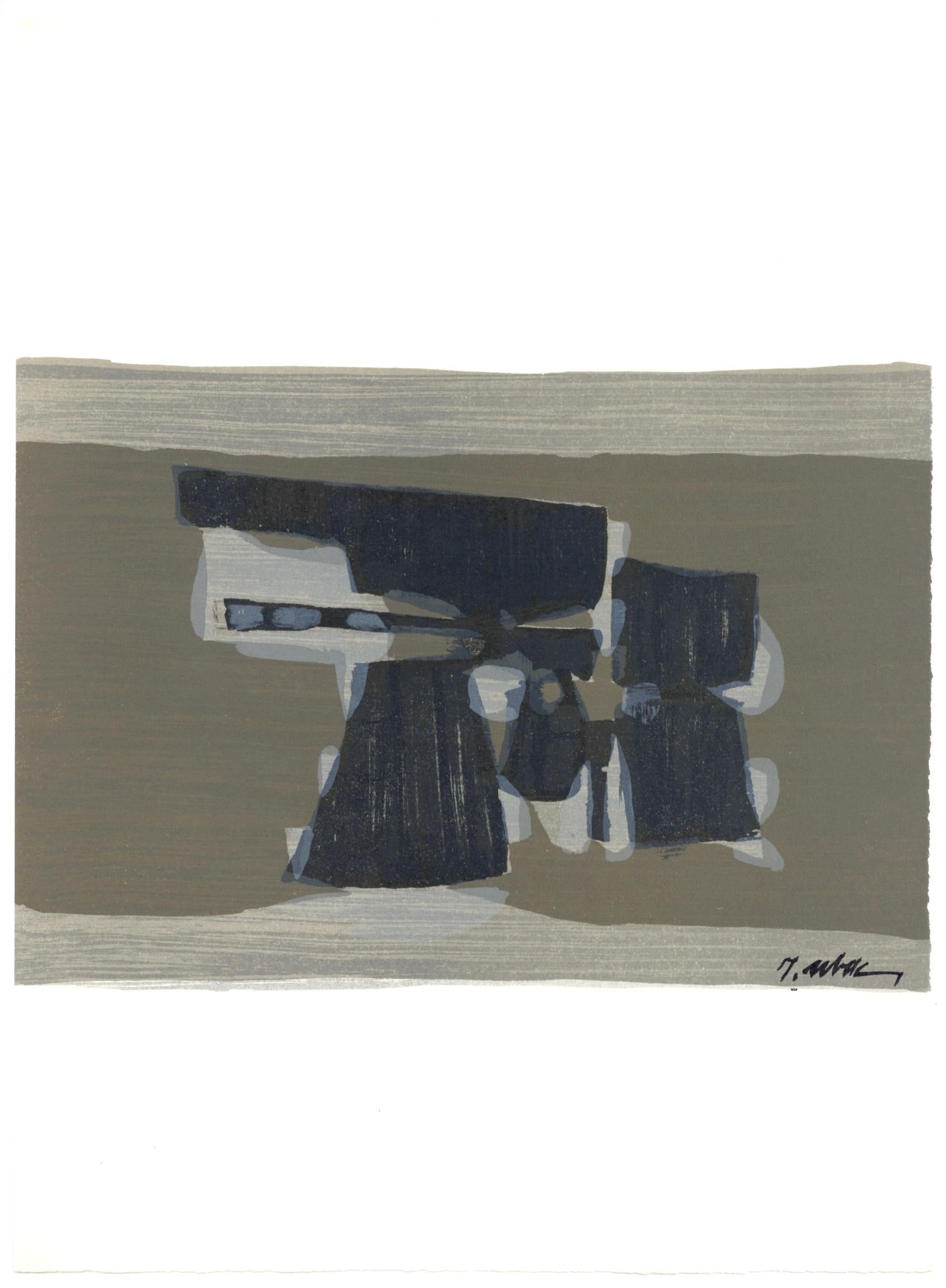 Lithographie auf Velinpapier. Papierformat: 15 x 11 Zoll. Beschriftung: In der Platte signiert und nicht nummeriert, wie ausgegeben. Anmerkungen: Aus dem Folio, Derrière le miroir, L'Hommage à Georges Braque, N° 144-145-146, 1964. Herausgegeben von