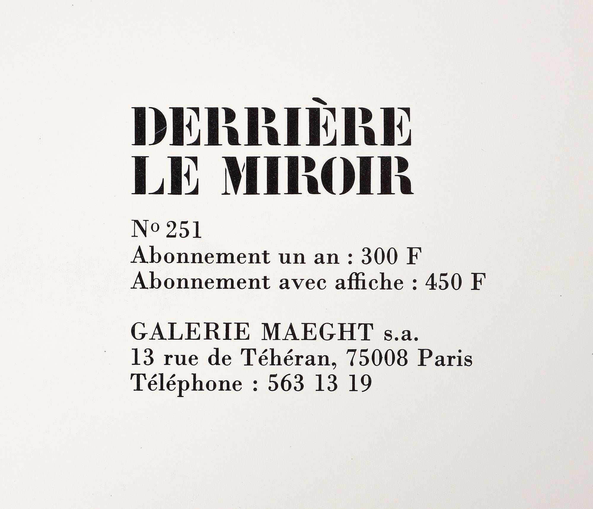 Lithograph on vélin paper. Inscription: Unsigned and unnumbered, as issued. Good condition. Notes: From Derrière le miroir, N° 251, 1980. Published by Aimé Maeght, Éditeur, Paris; printed by Éditions Pierre à Feu, Galerie Maeght, Paris. Excerpted
