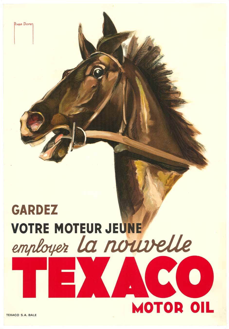 Print Raoul Van Doren - Affiche suisse vintage originale Texas Motor Oil  cheval