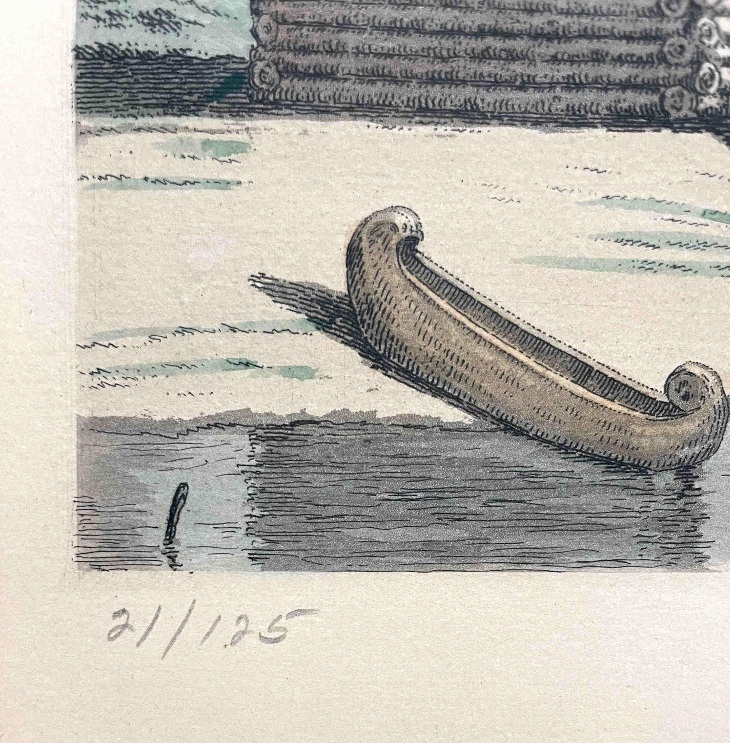 Litografia a colori del 1930 di Raoul Varin, intitolata 
