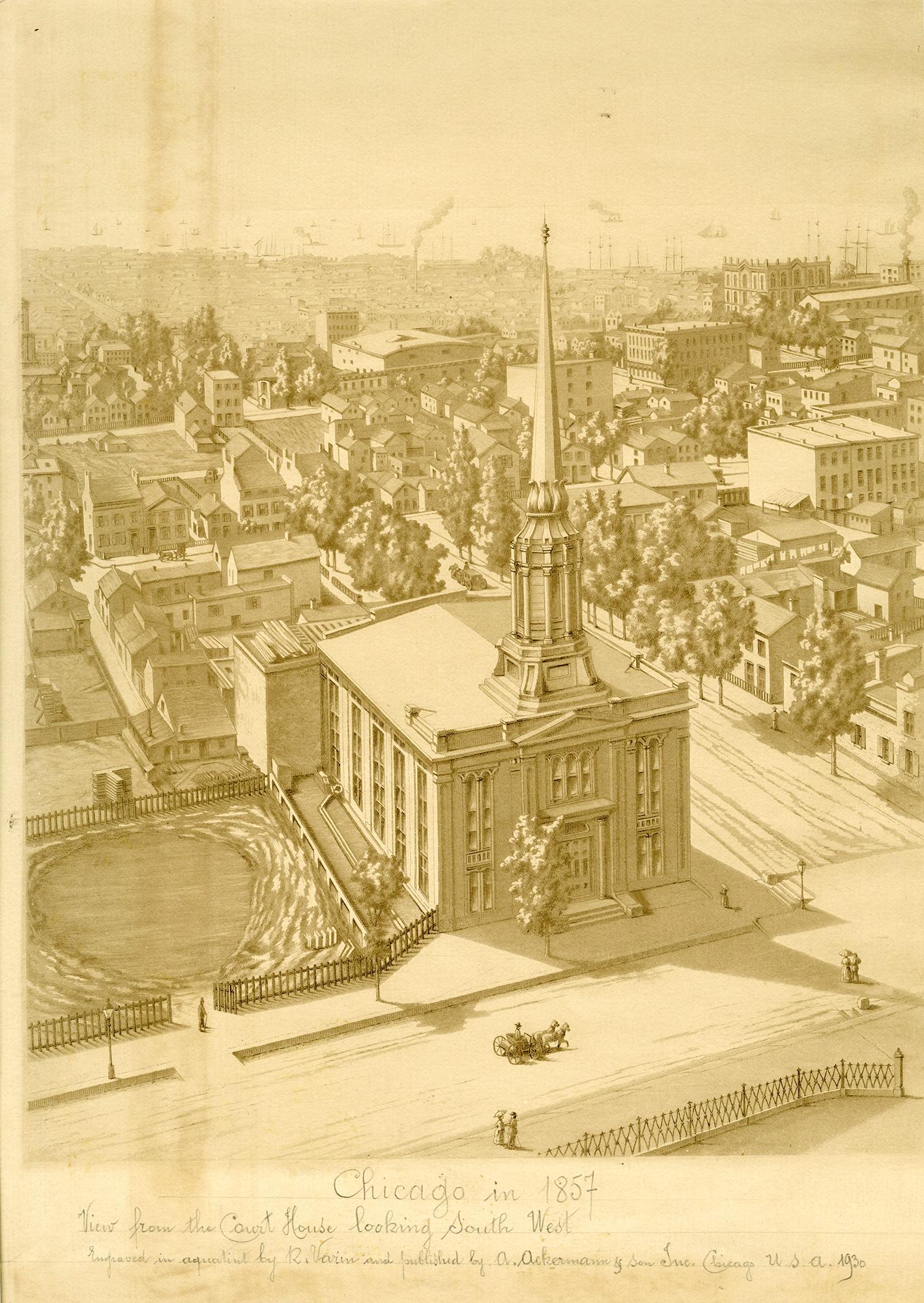 Figurative Print de Raoul Varin - Chicago en 1857