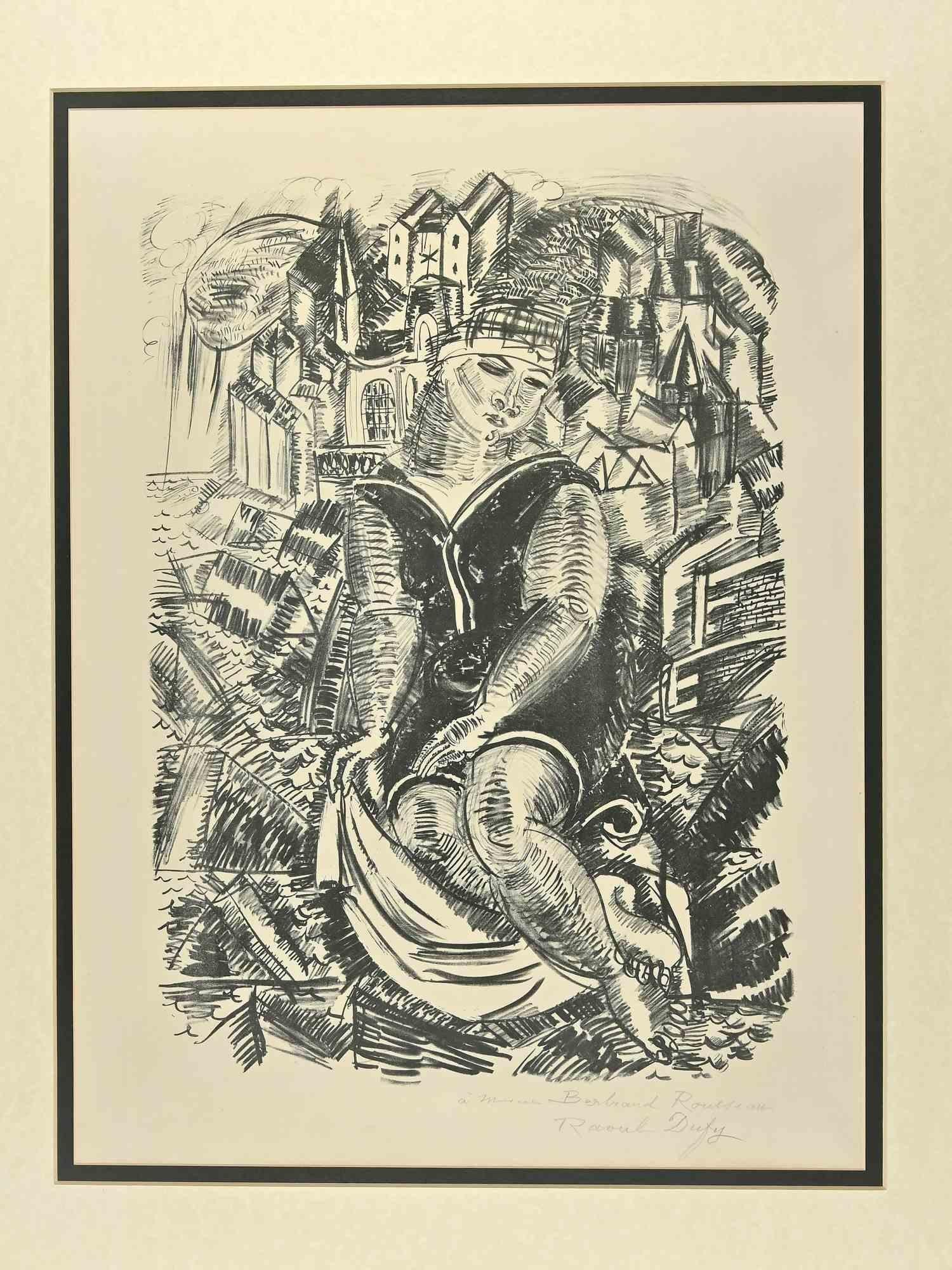 Baigneuse Devant un Port (Sainte-Adresse) – Lithographie von Raould Dufy – 1920er Jahre