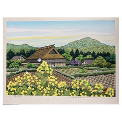 'Rape Blossoms" traditional Japanese woodblock print by Masao Ido