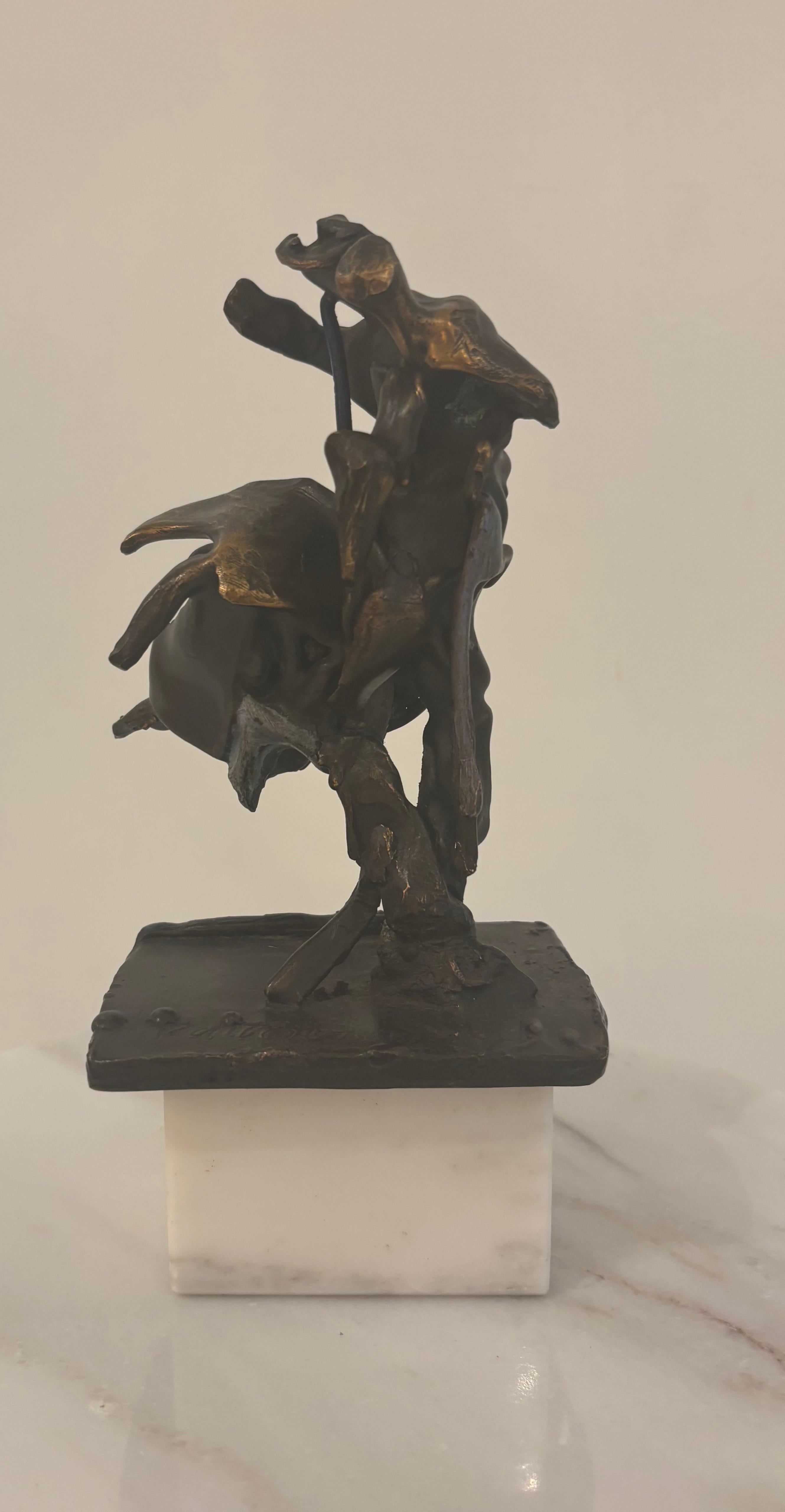 This dynamic bronze and subtly polychromed sculpture by Abbott Pattison interprets the dramatic moment of the Rape of the Sabine Women—an iconic episode from Roman mythology—in a distinctly abstract and geometric style. The figures are rendered with