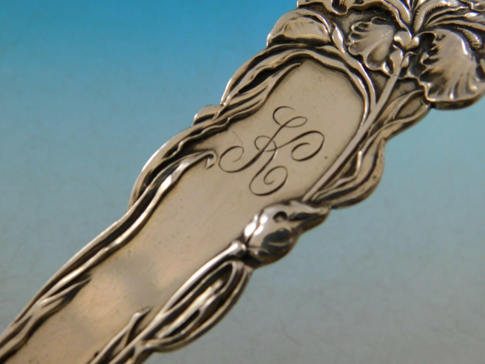 Raphael by Alvin Sterling Silver Berry Spoon with Iris Figural Nouveau In Excellent Condition In Big Bend, WI