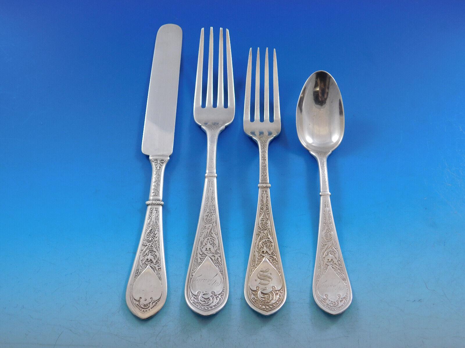 Rare early Raphael by Gorham, circa 1875, Sterling Silver Flatware set - 44 pieces. This set includes:

8 Knives, flat handle all-sterling, 8 3/8