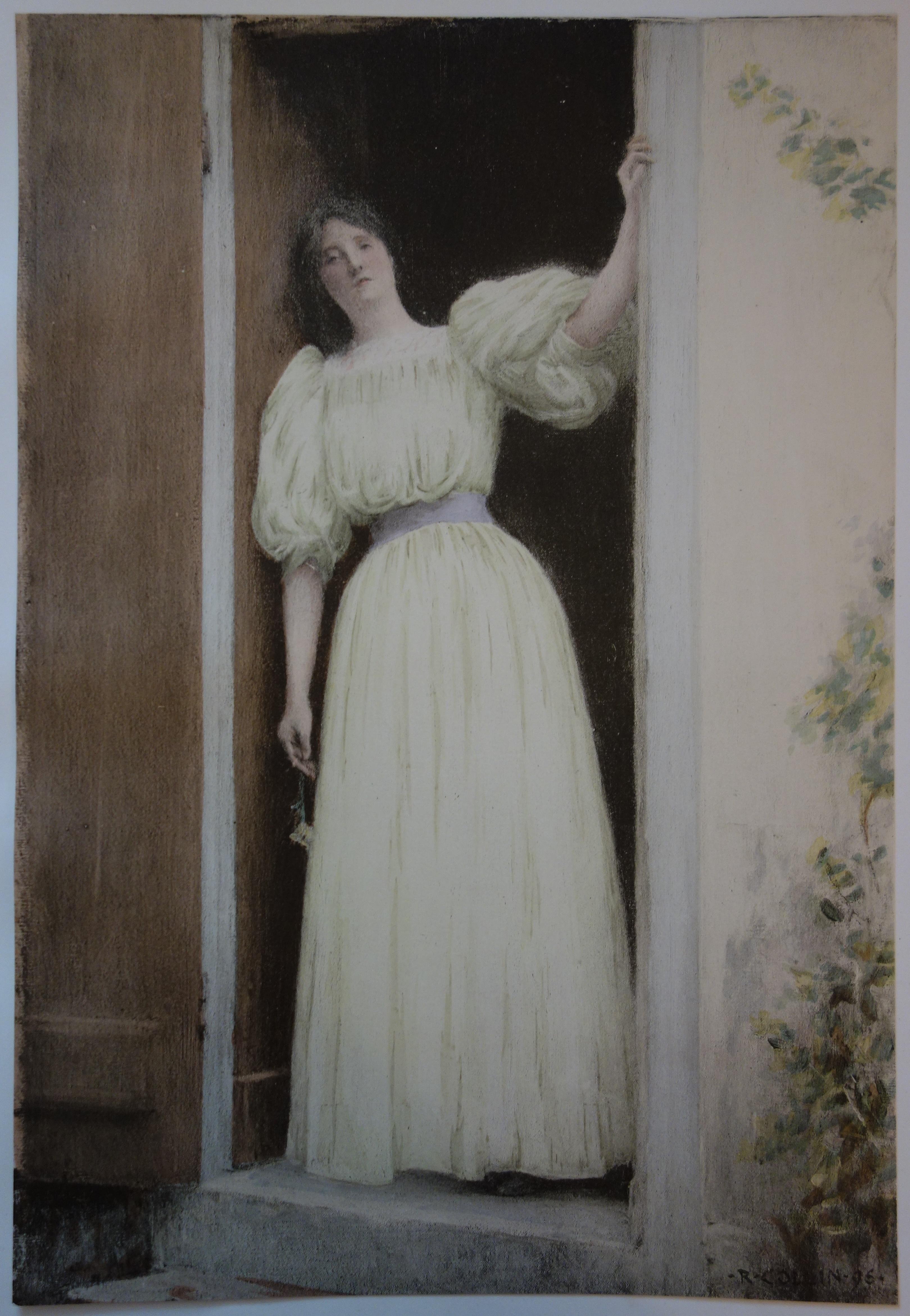 Le départ : Femme seule - Lithographie originale - 1898 - Print de Raphael COLLIN