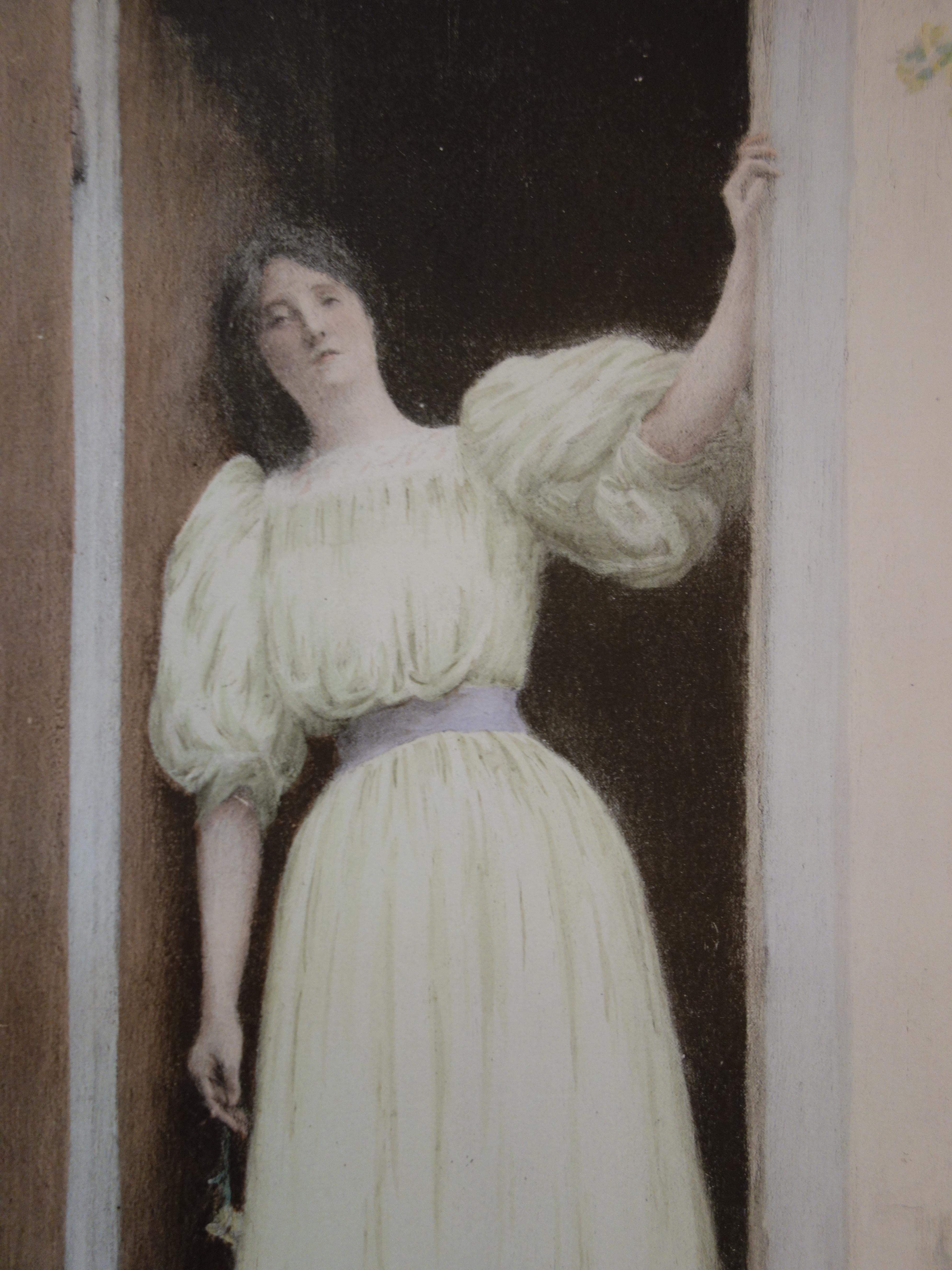 Le départ : Femme seule - Lithographie originale - 1898 - Art nouveau Print par Raphael COLLIN