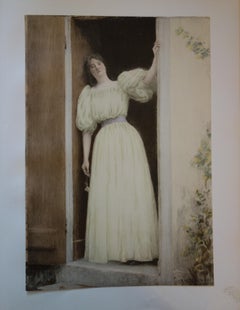 La partenza: donna sola - Litografia originale - 1898