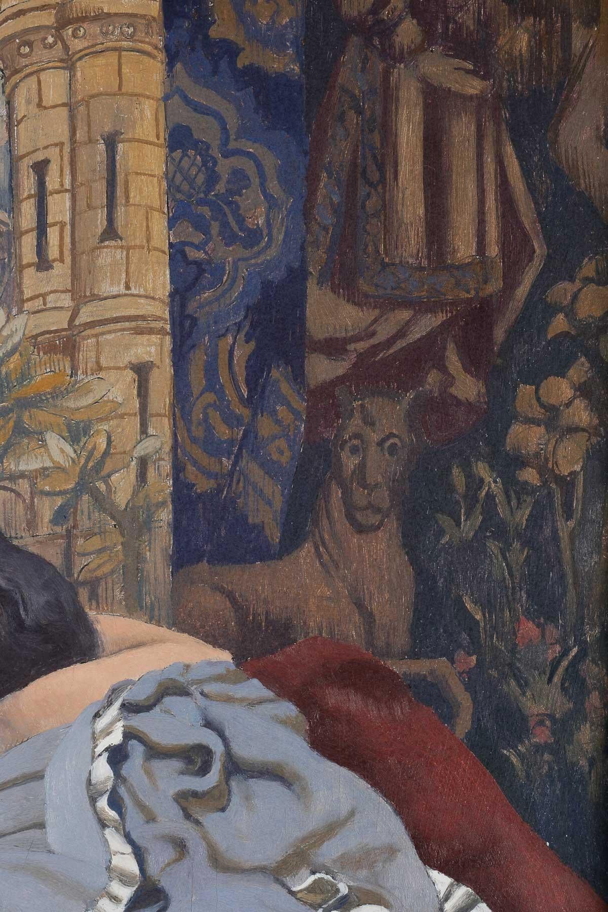 Hand-Painted Raphaël DELORME (1885-1962)  « Jeune femme dans son intérieur »  For Sale