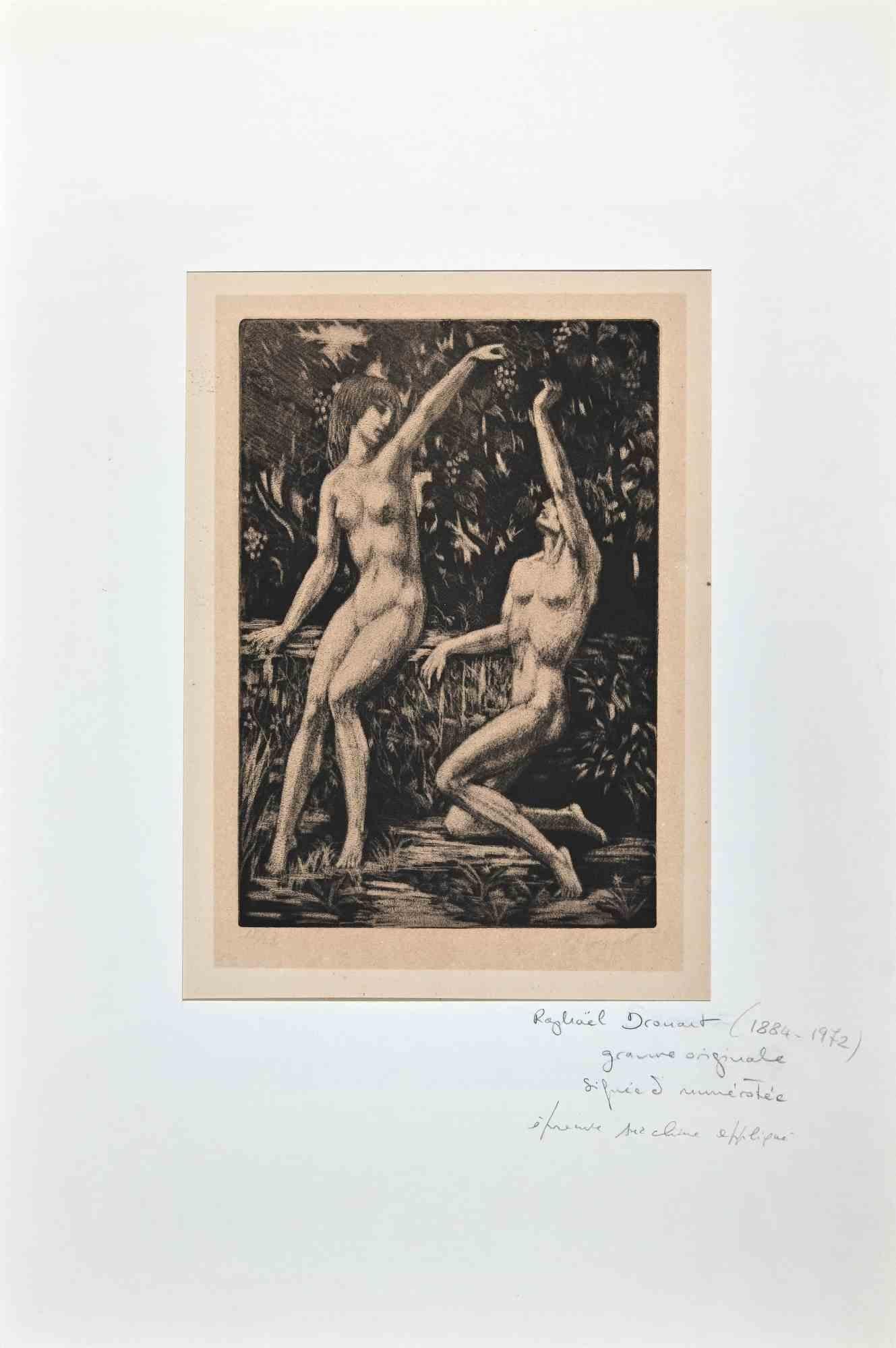 Dead Nudes - Original Etching by Raphael Drouart - Early 20th century For Sale 1