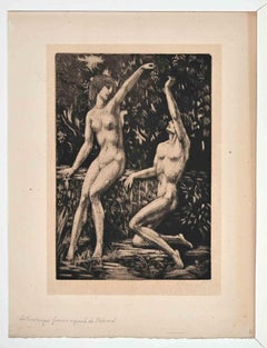 Nus morts - gravure originale de Raphaël Drouart - Début du XXe siècle
