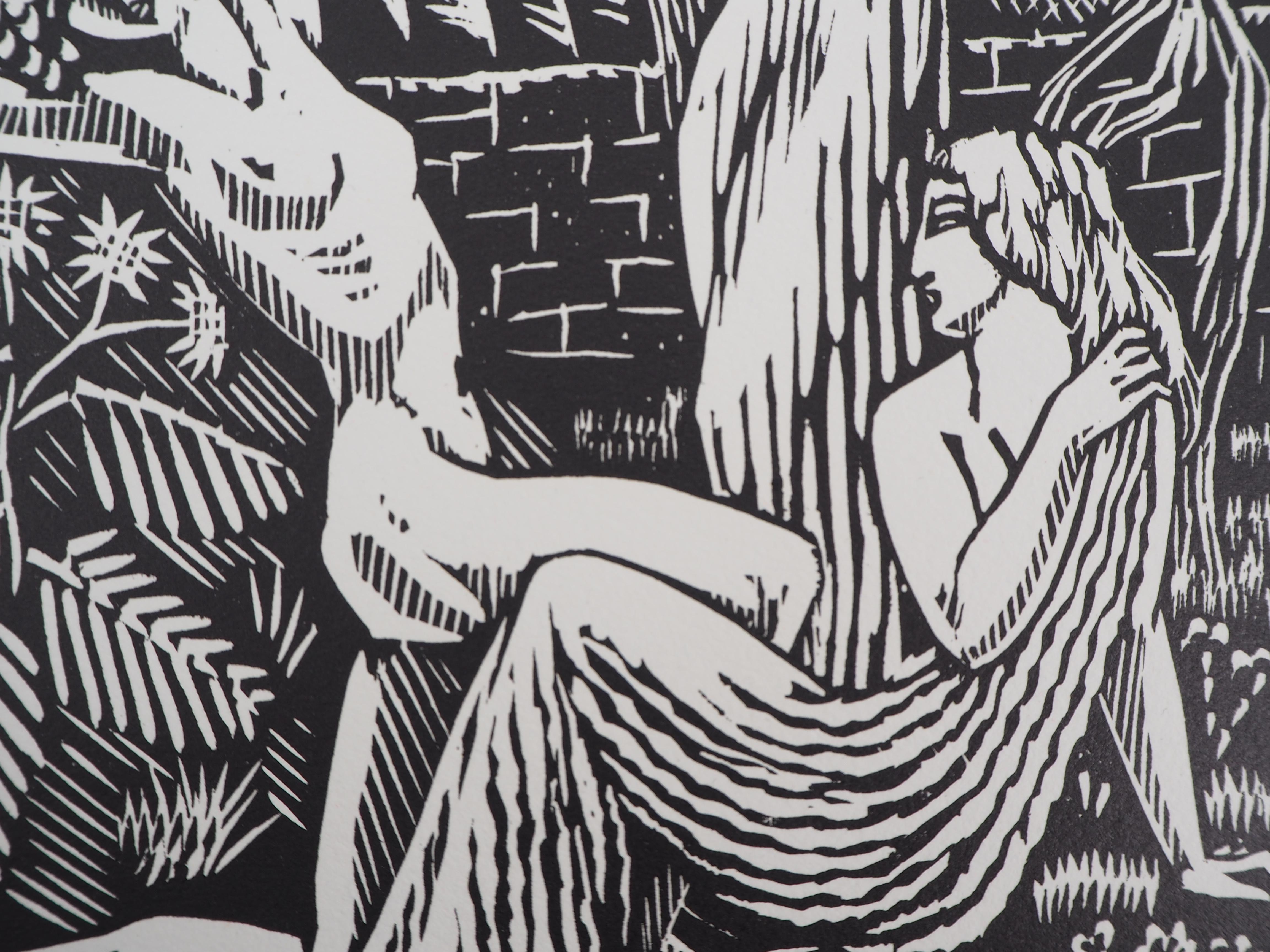Mythology : The Hesperides Nymphs - Original Wooodcut, Handsigned - Print by Raphaël DROUART