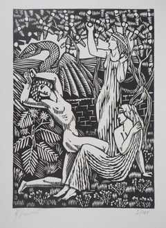 Mythology : The Hesperides Nymphs - Original Wooodcut, Handsigned
