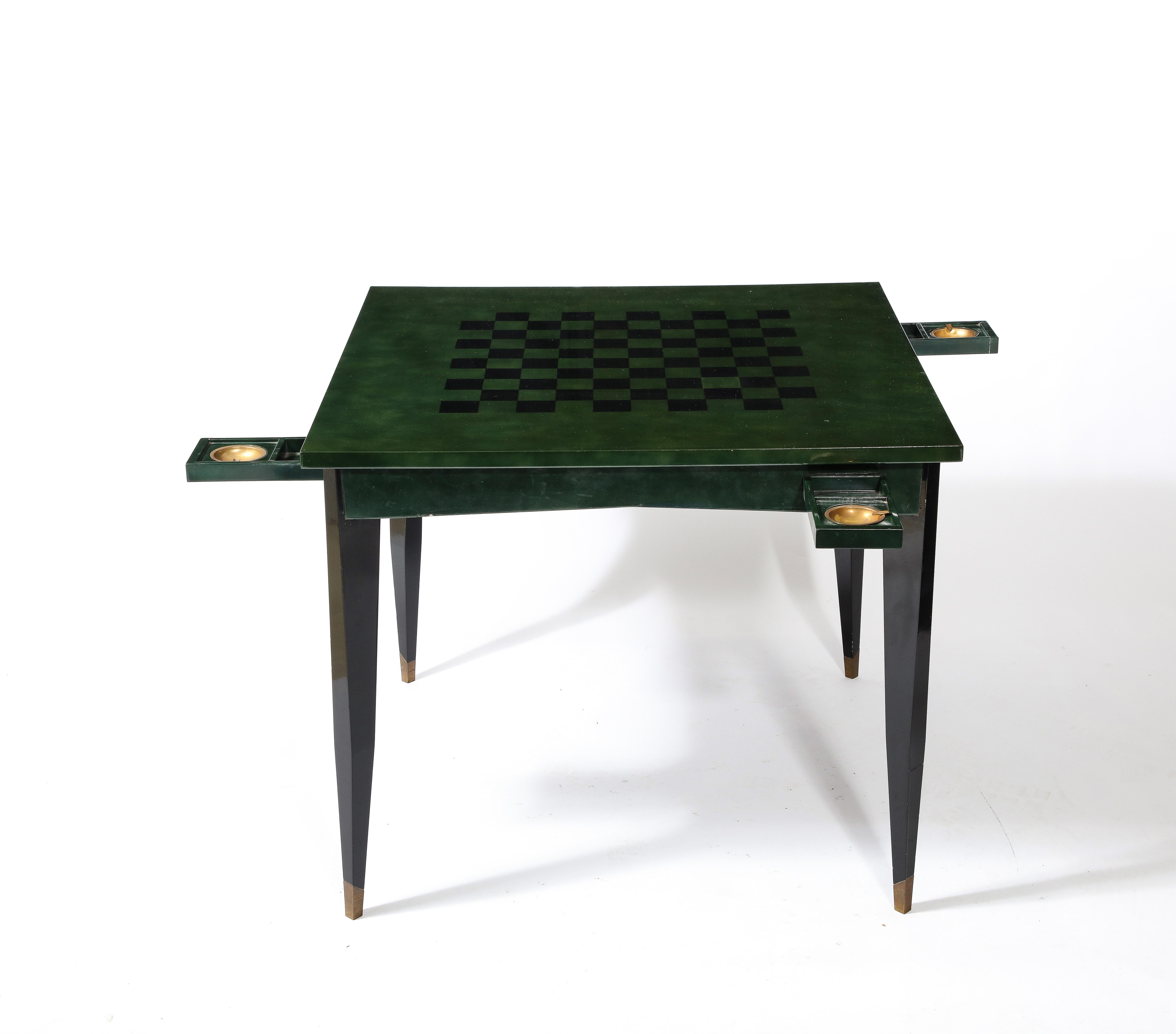 Raphael Raffel Game Table in Green & Black Beka Lacquer, France 1950's For Sale 1