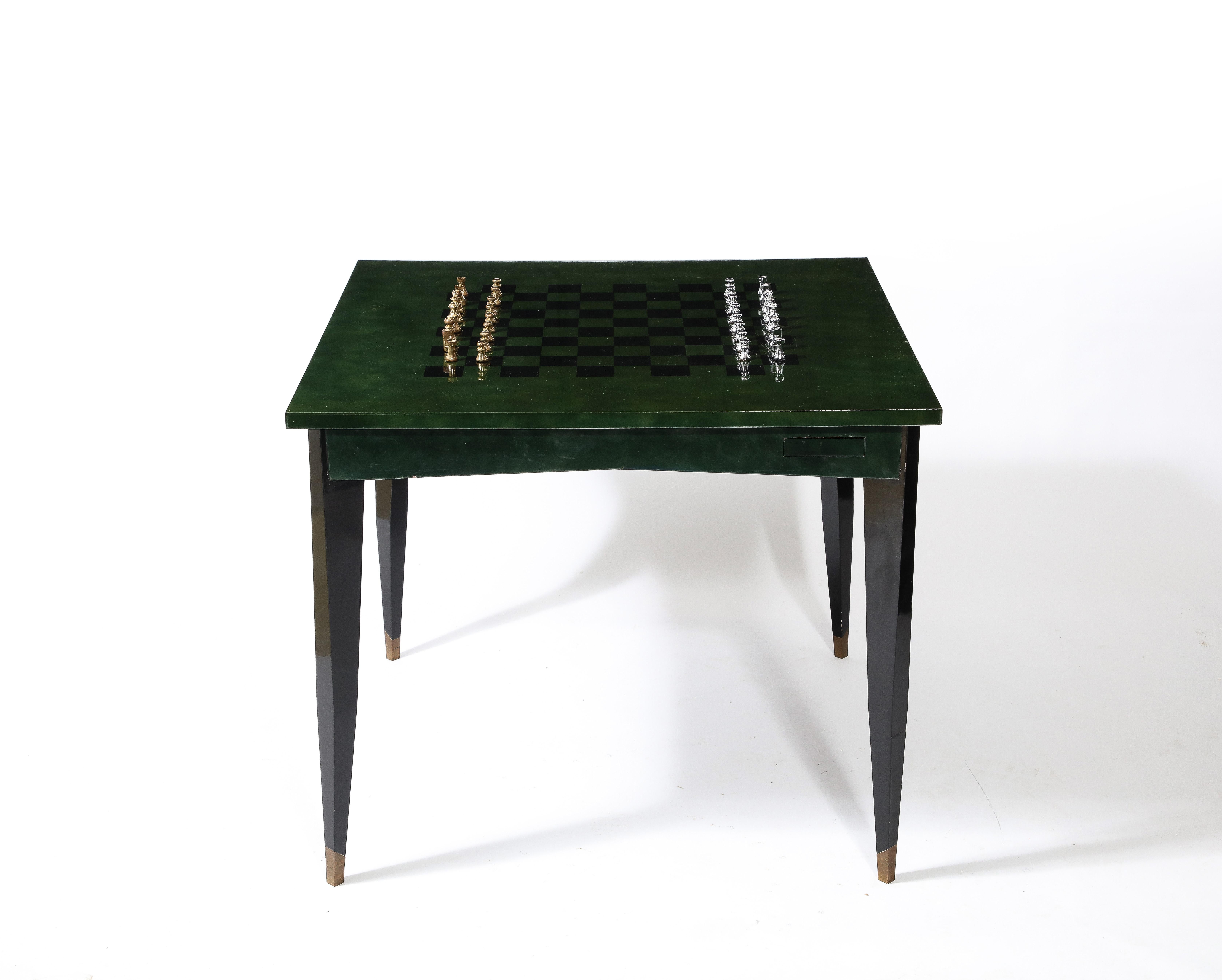 Raphael Raffel Game Table in Green & Black Beka Lacquer, France 1950's For Sale 5
