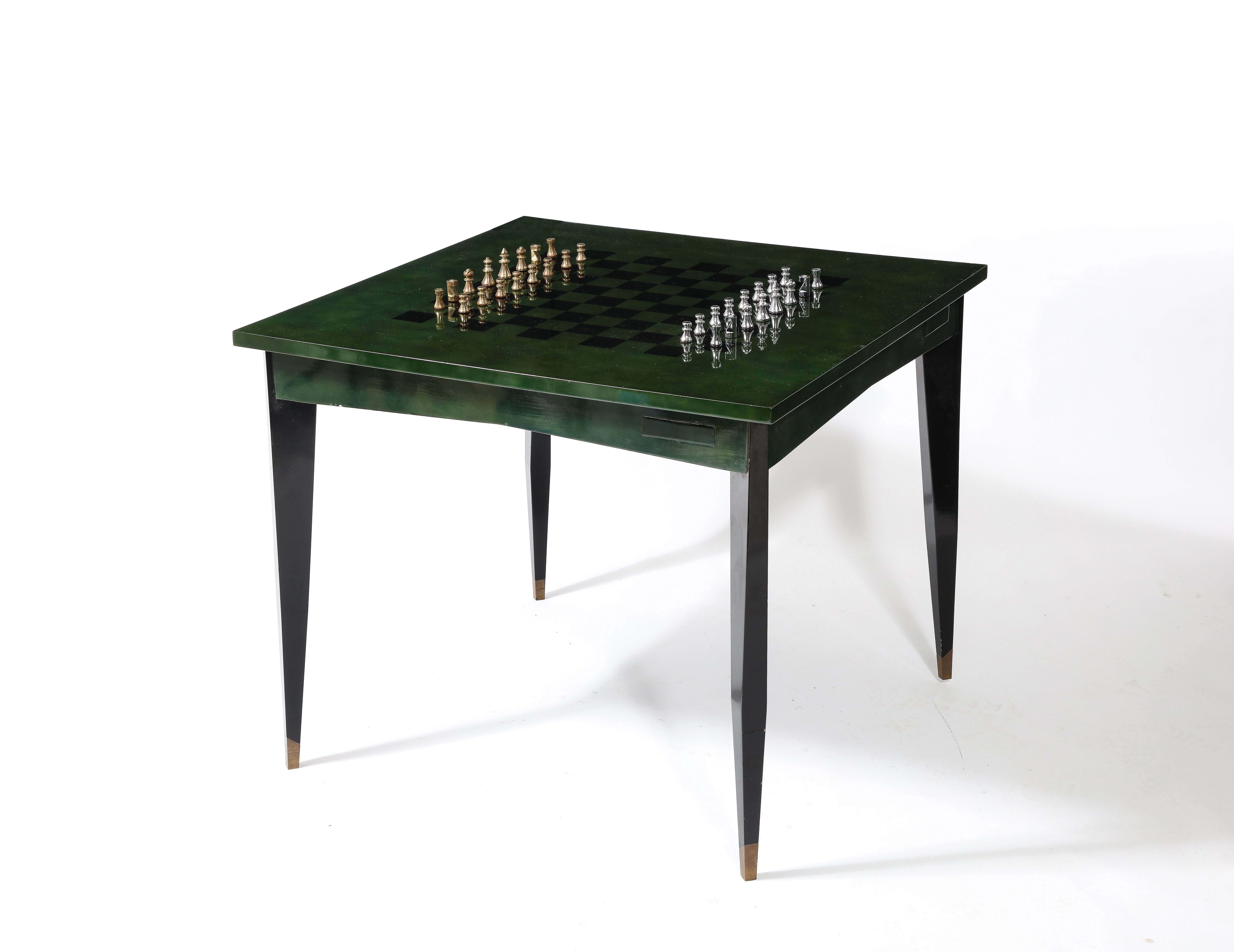 Raphael Raffel Game Table in Green & Black Beka Lacquer, France 1950's For Sale 6
