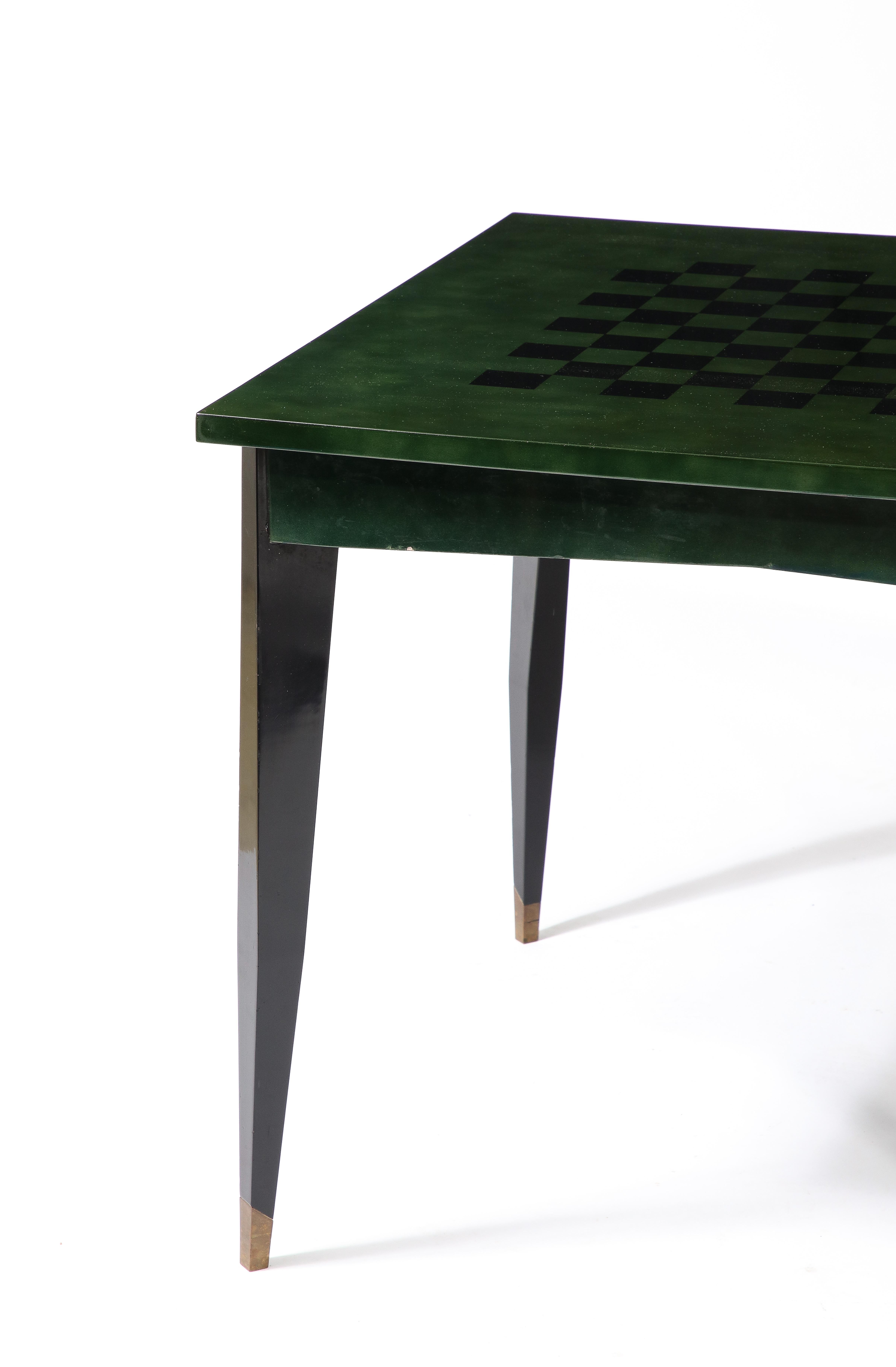 Mid-Century Modern Raphael Raffel Game Table in Green & Black Beka Lacquer, France 1950's For Sale
