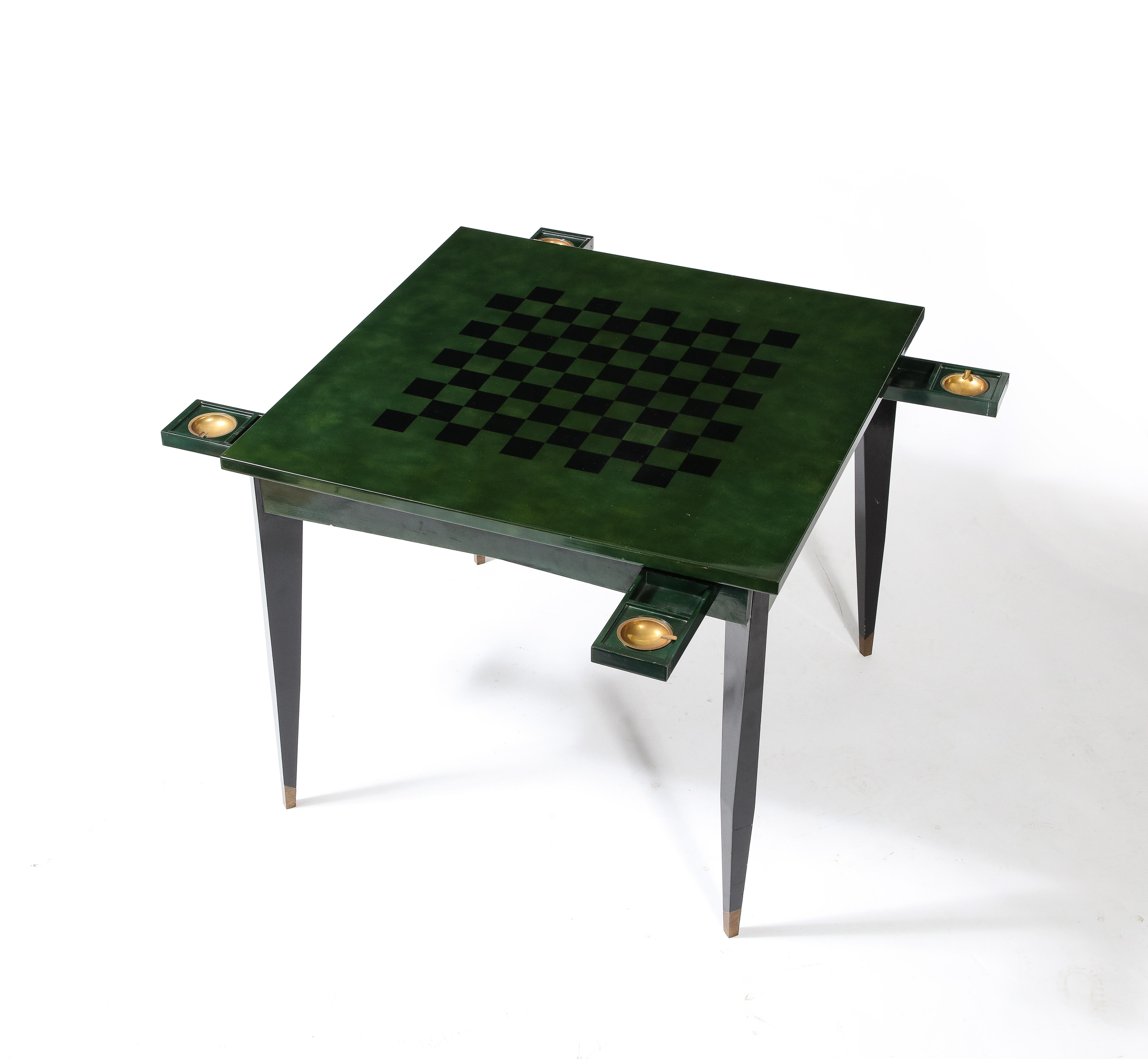 French Raphael Raffel Game Table in Green & Black Beka Lacquer, France 1950's For Sale