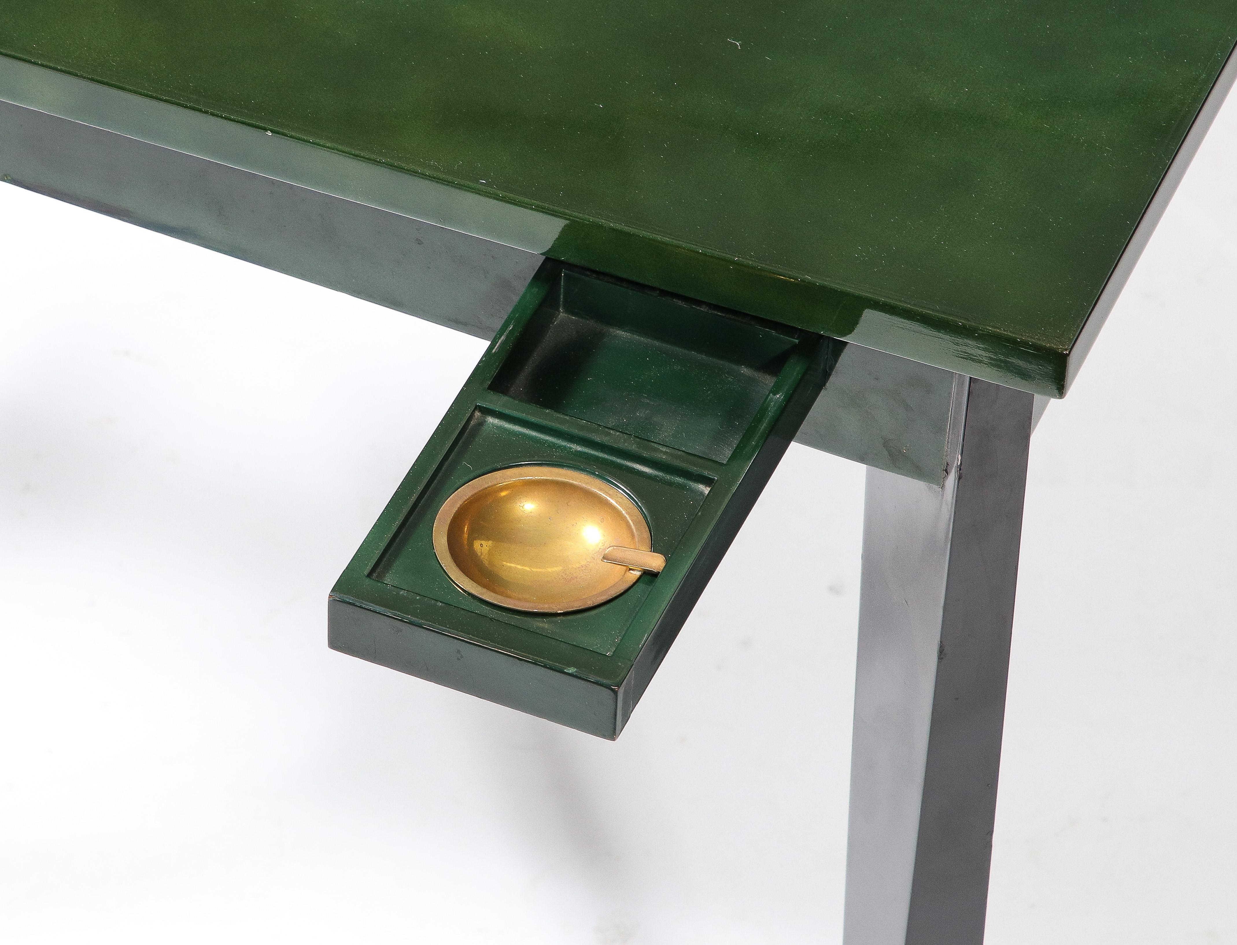 Lacquered Raphael Raffel Game Table in Green & Black Beka Lacquer, France 1950's For Sale
