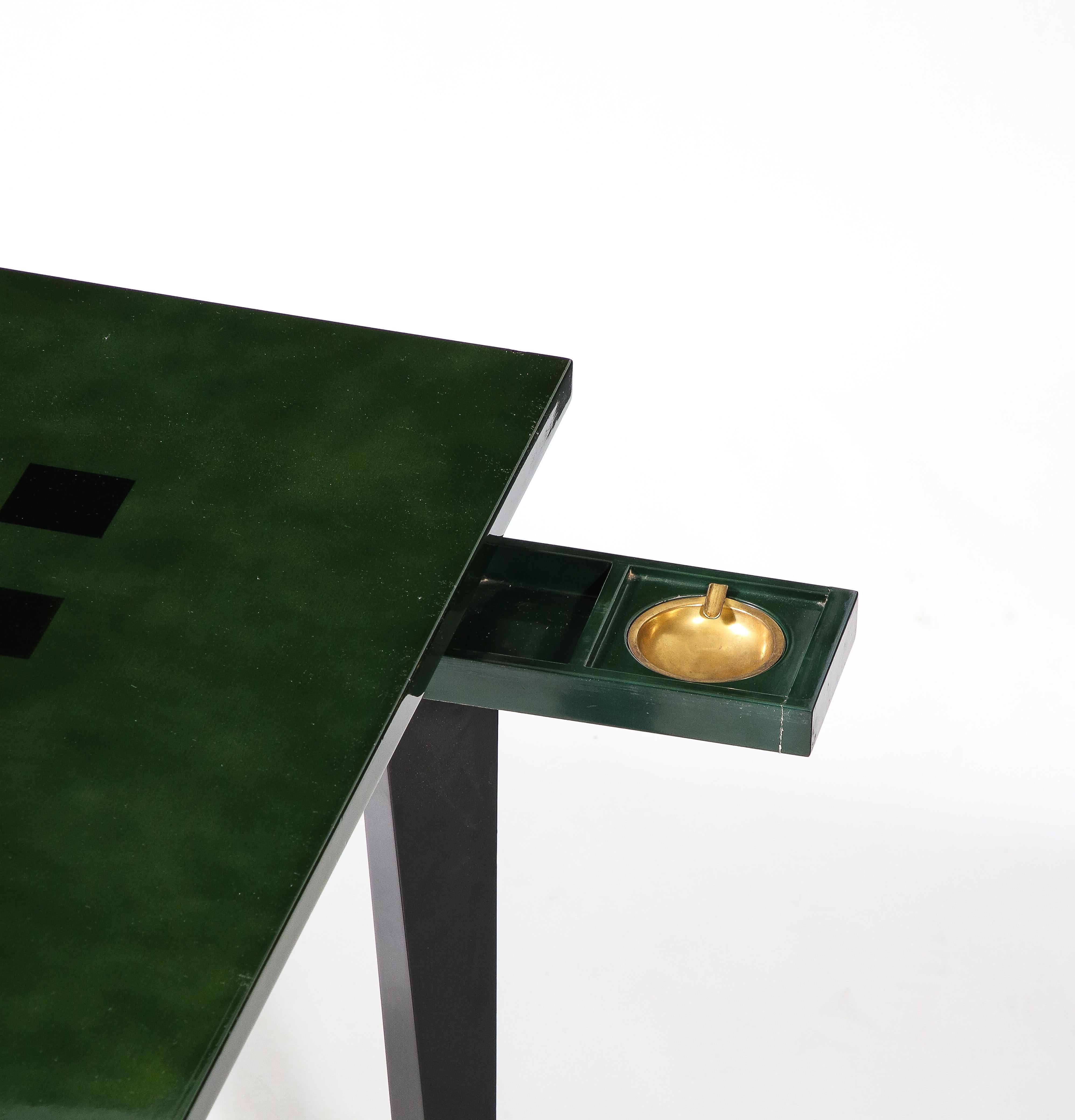 Raphael Raffel Game Table in Green & Black Beka Lacquer, France 1950's In Good Condition For Sale In New York, NY