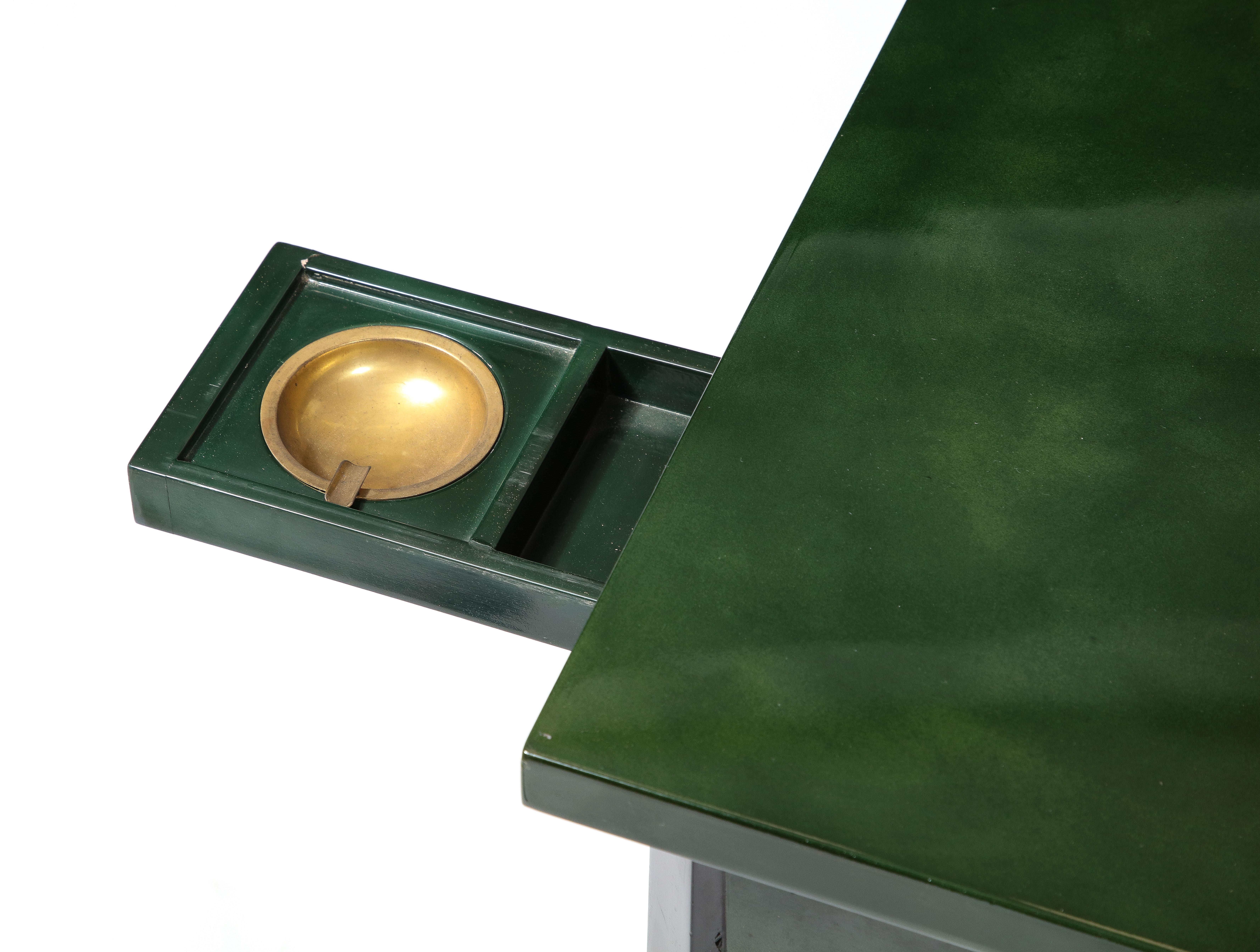 Brass Raphael Raffel Game Table in Green & Black Beka Lacquer, France 1950's For Sale
