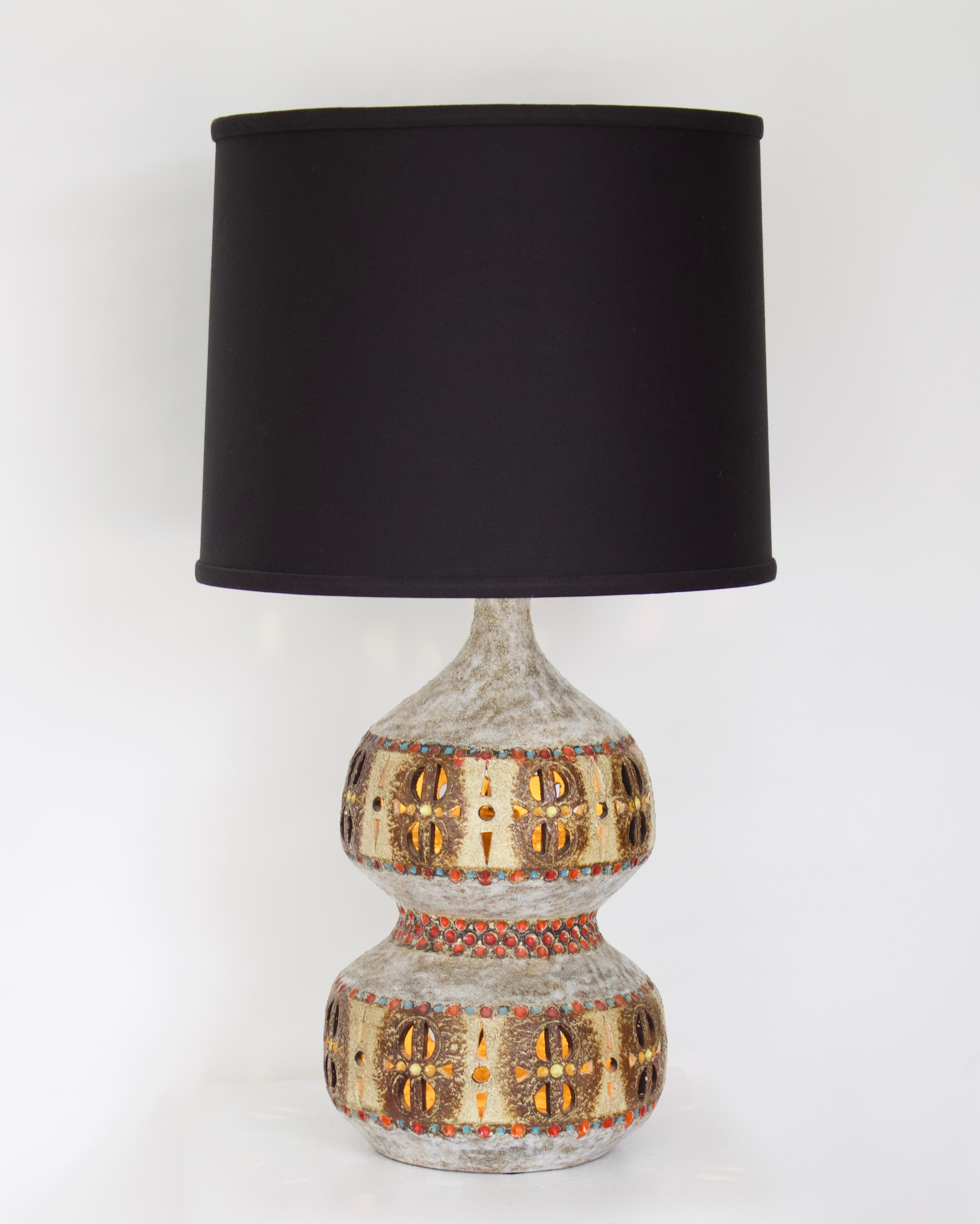 Mid-Century Modern Raphaël Giarrusso French Pierced and Glazed Ceramic Table Lamp