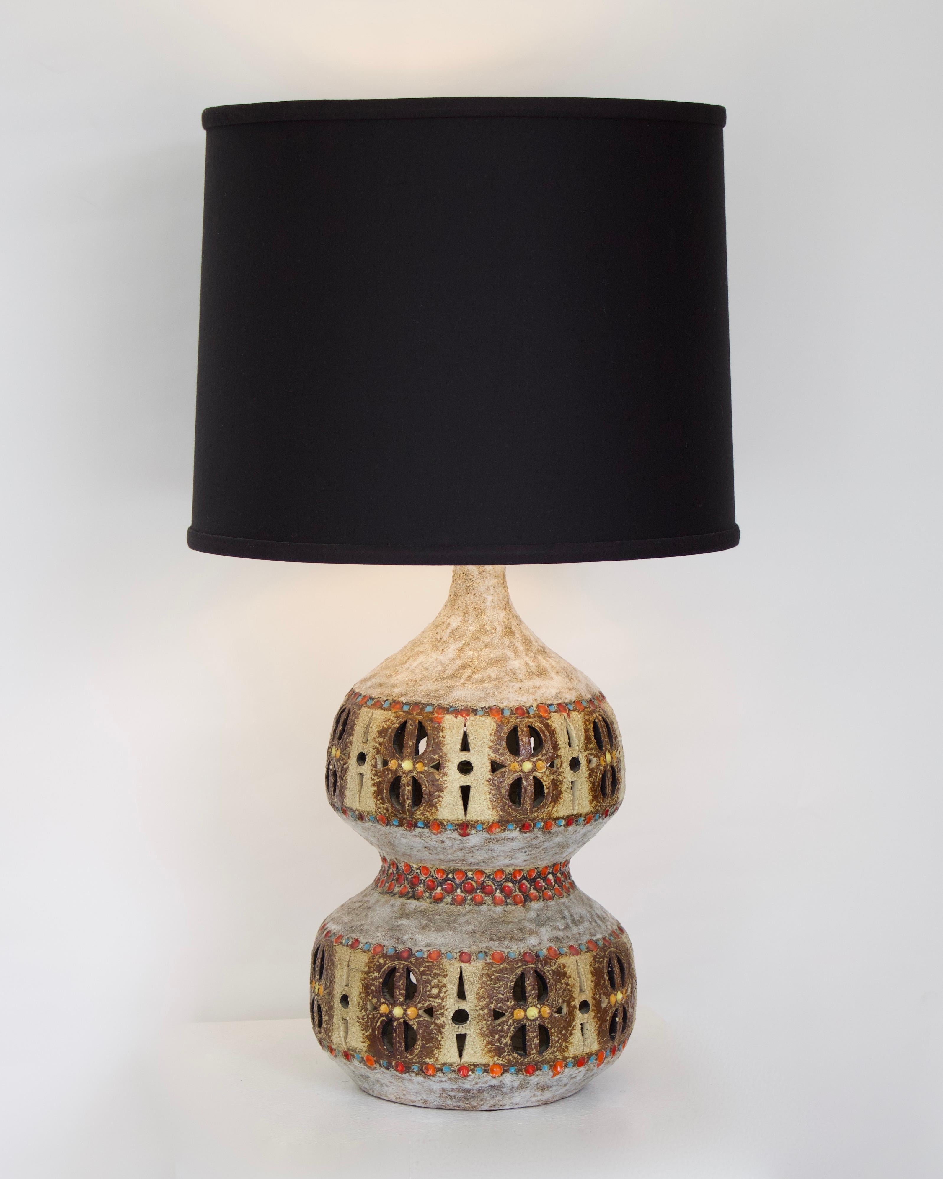 Raphaël Giarrusso French Pierced and Glazed Ceramic Table Lamp In Good Condition In Chicago, IL