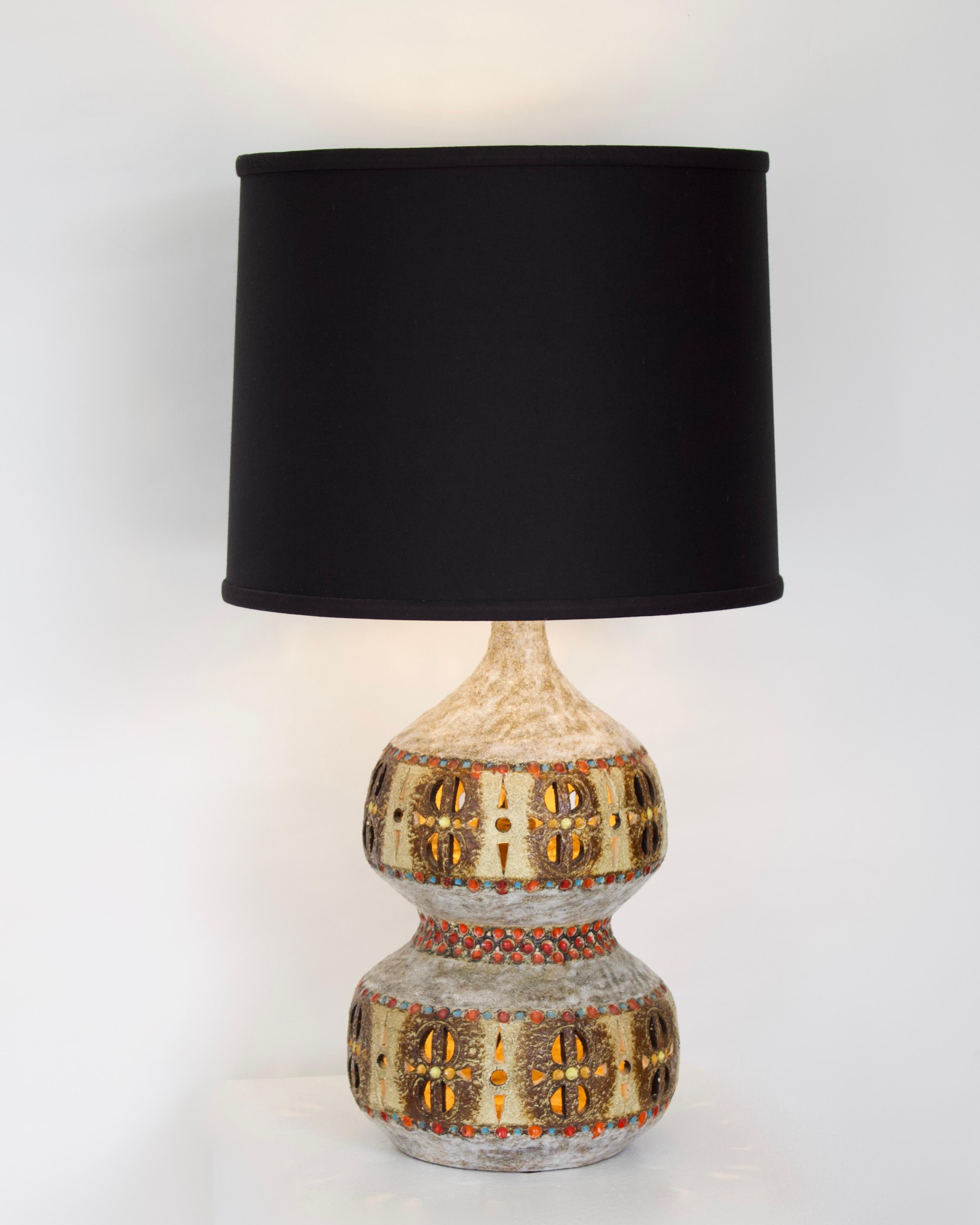 Mid-20th Century Raphaël Giarrusso French Pierced and Glazed Ceramic Table Lamp