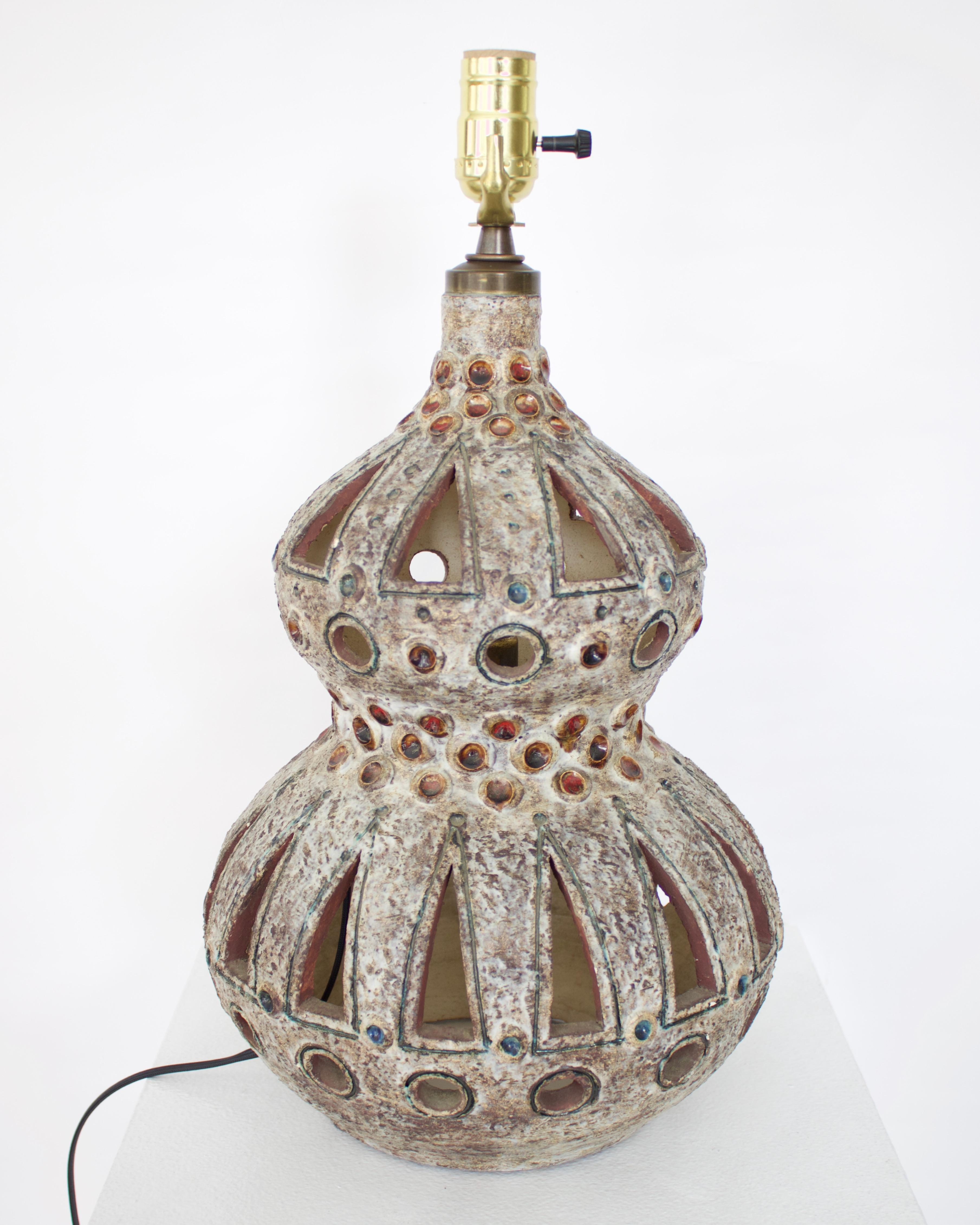 Raphaël Giarrusso French Pierced and Glazed Ceramic Table Lamp For Sale 1