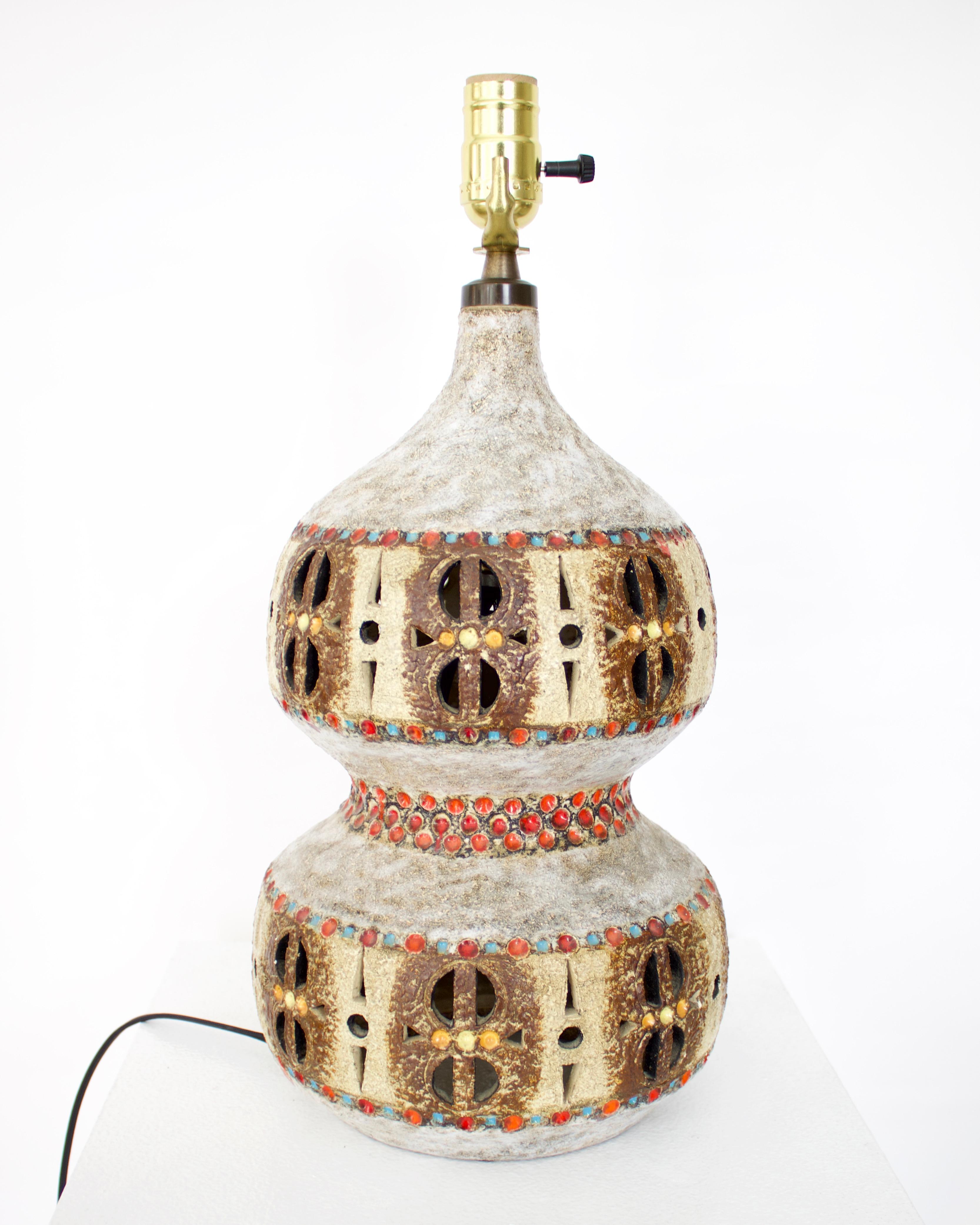 Raphaël Giarrusso French Pierced and Glazed Ceramic Table Lamp 1