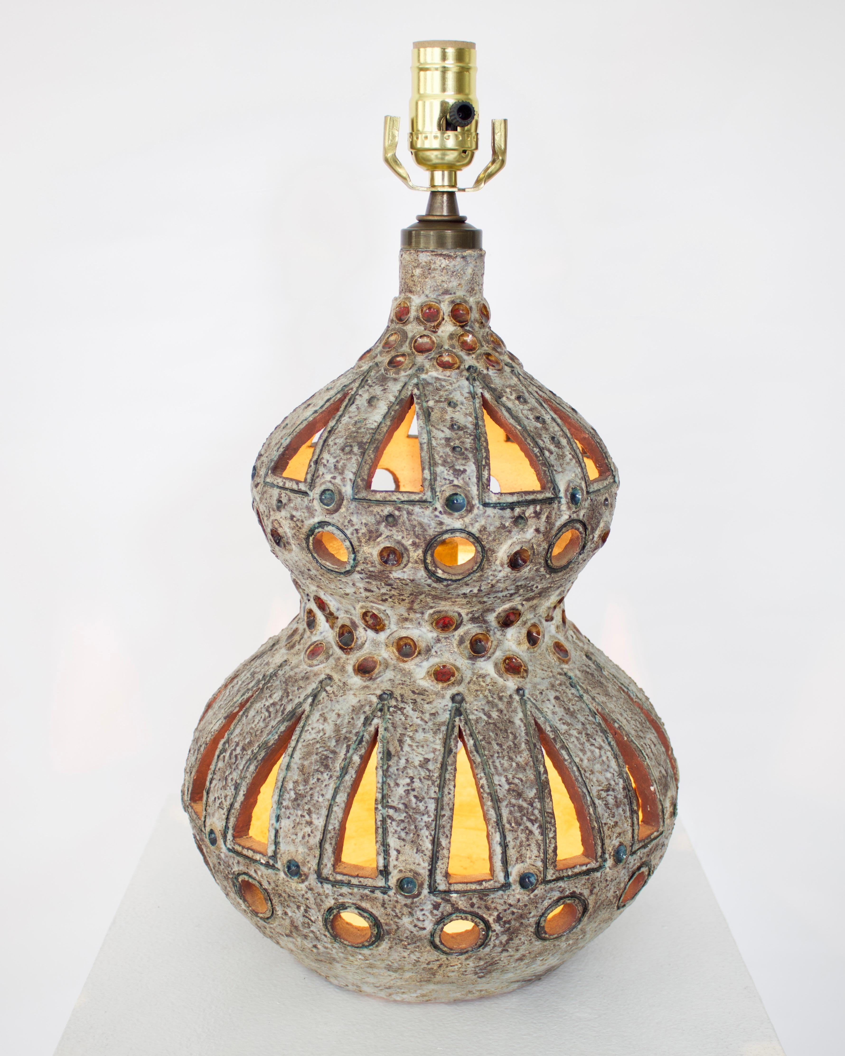 Raphaël Giarrusso French Pierced and Glazed Ceramic Table Lamp For Sale 1