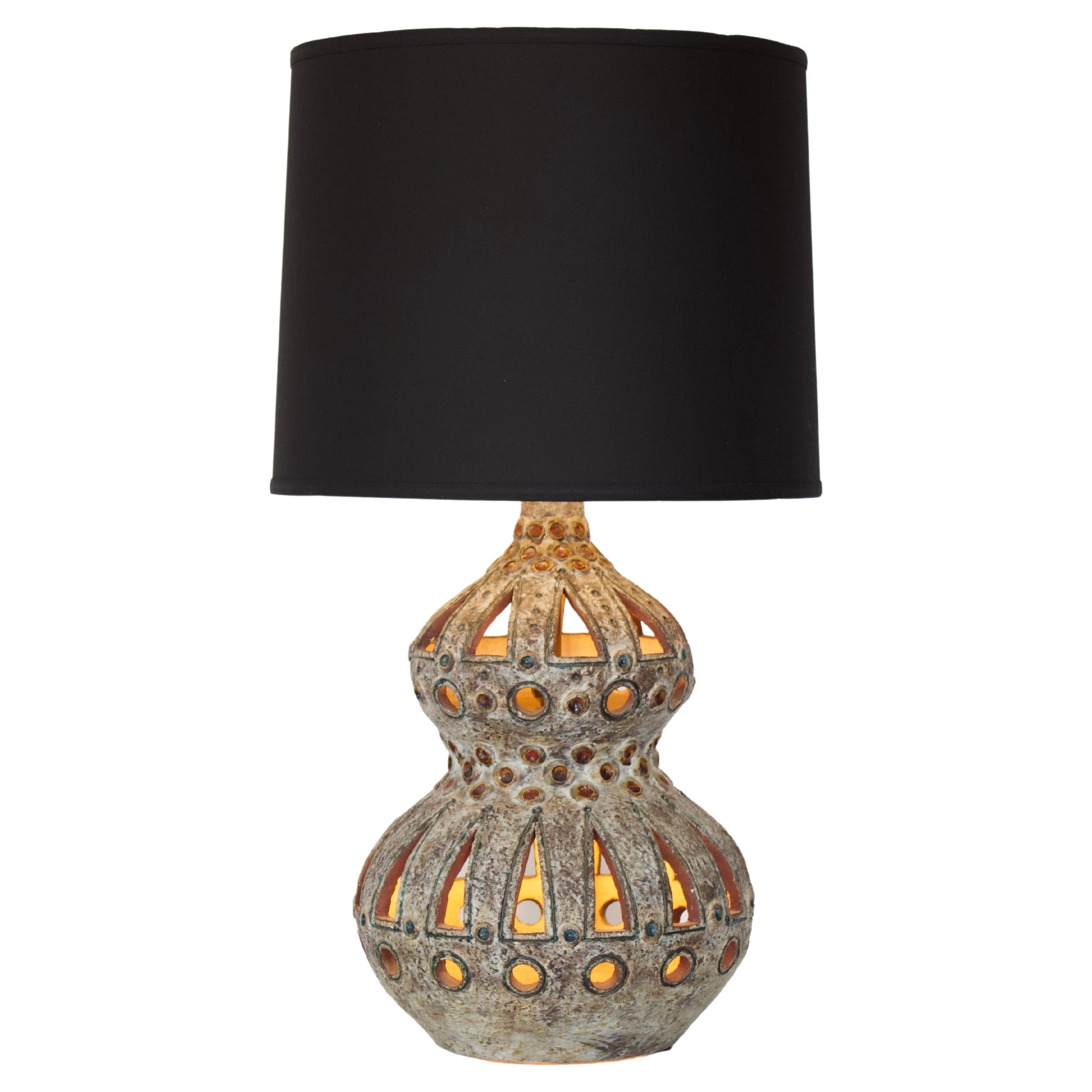 Raphaël Giarrusso French Pierced and Glazed Ceramic Table Lamp For Sale