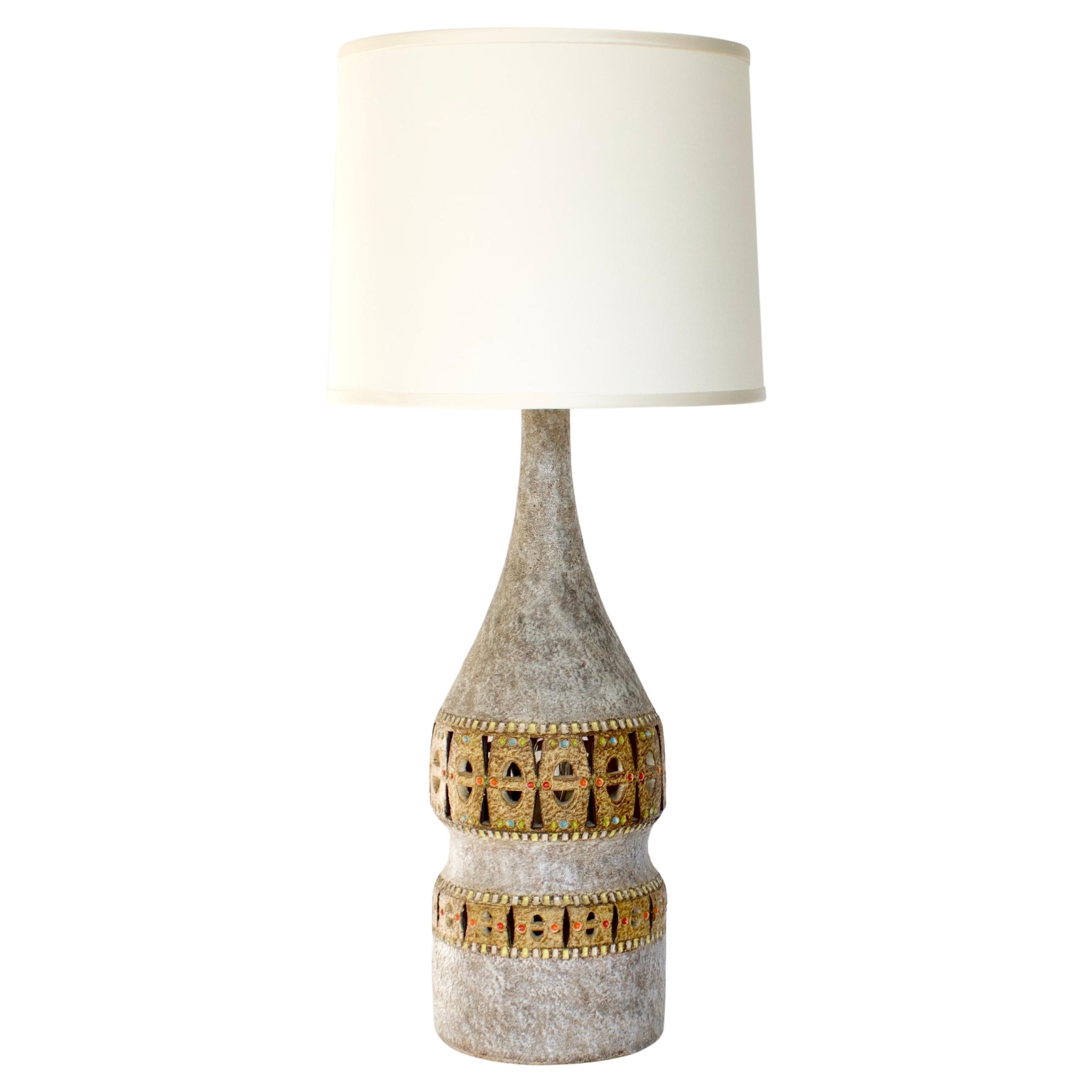 Raphael Giarrusso Peirced French Ceramic Table Lamp Accolay, circa 1967 For Sale