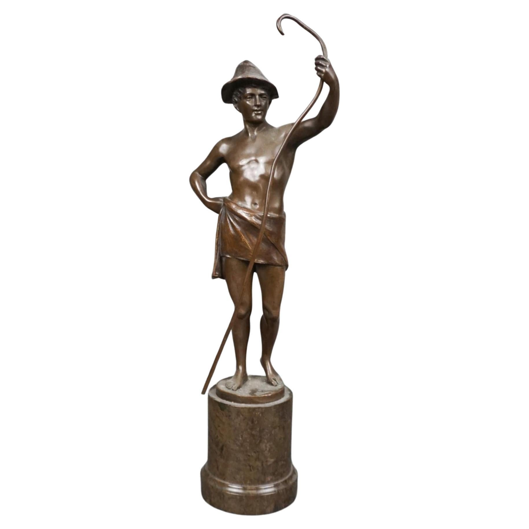 Raphael Hubert (French 1884), Le Berger "The Sheperd" Patinated Bronze Sculpture For Sale